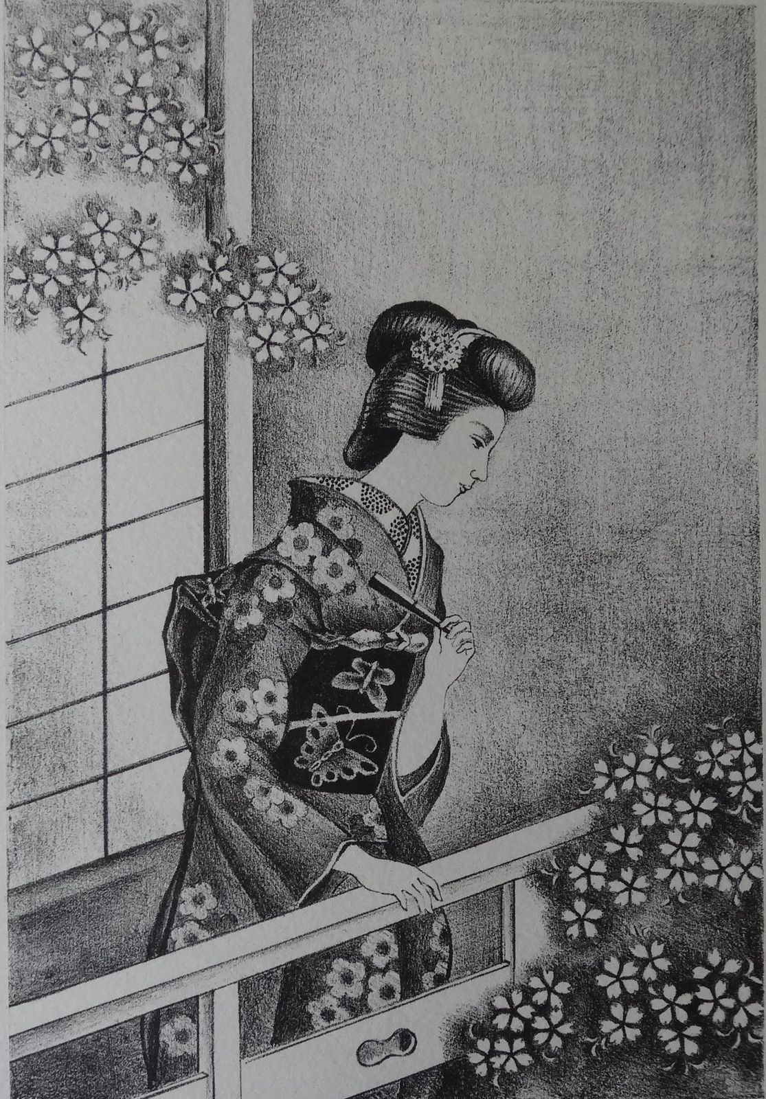 Kiyoshi Hasegawajapanese Woman With Fan   Stone Lithograph, 1930 (Catalog Akio Uozu #522)1930