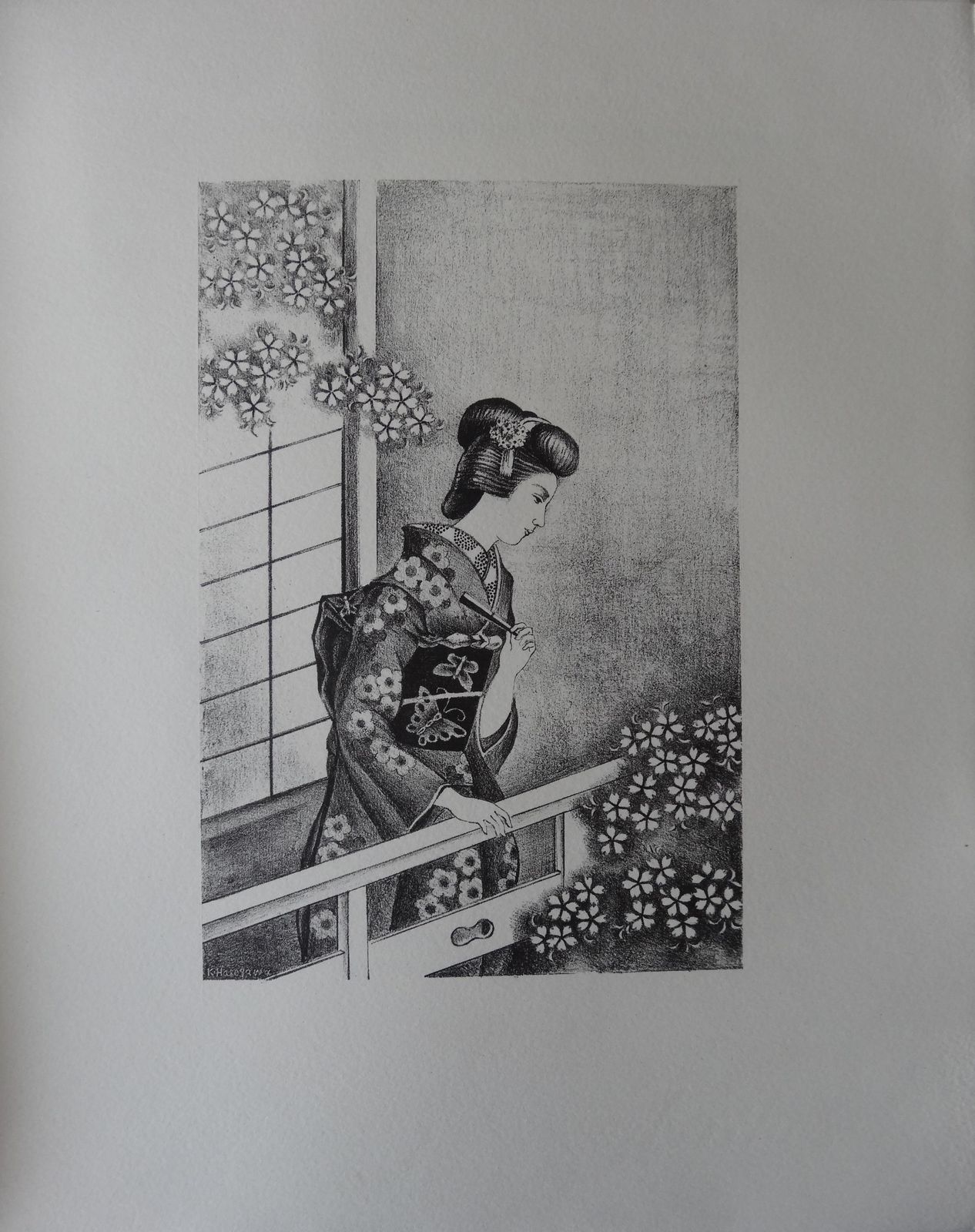 Kiyoshi Hasegawajapanese Woman With Fan   Stone Lithograph, 1930 (Catalog Akio Uozu #522)1930 photo for sale