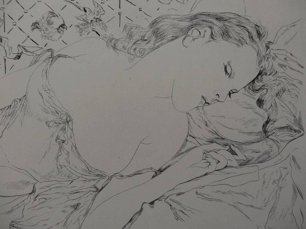 Léonard Tsugouharu Foujitathe Dream   Original Etching (Buisson #51.176)1951 photo for sale
