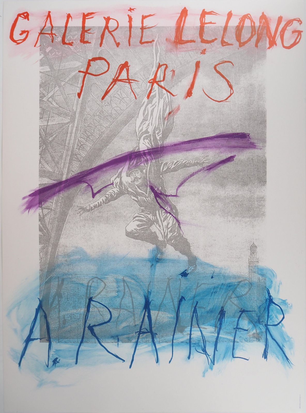 Arnulf Rainereiffel Tower And Informal Composition   Original Vintage Lithographic Poster1990
