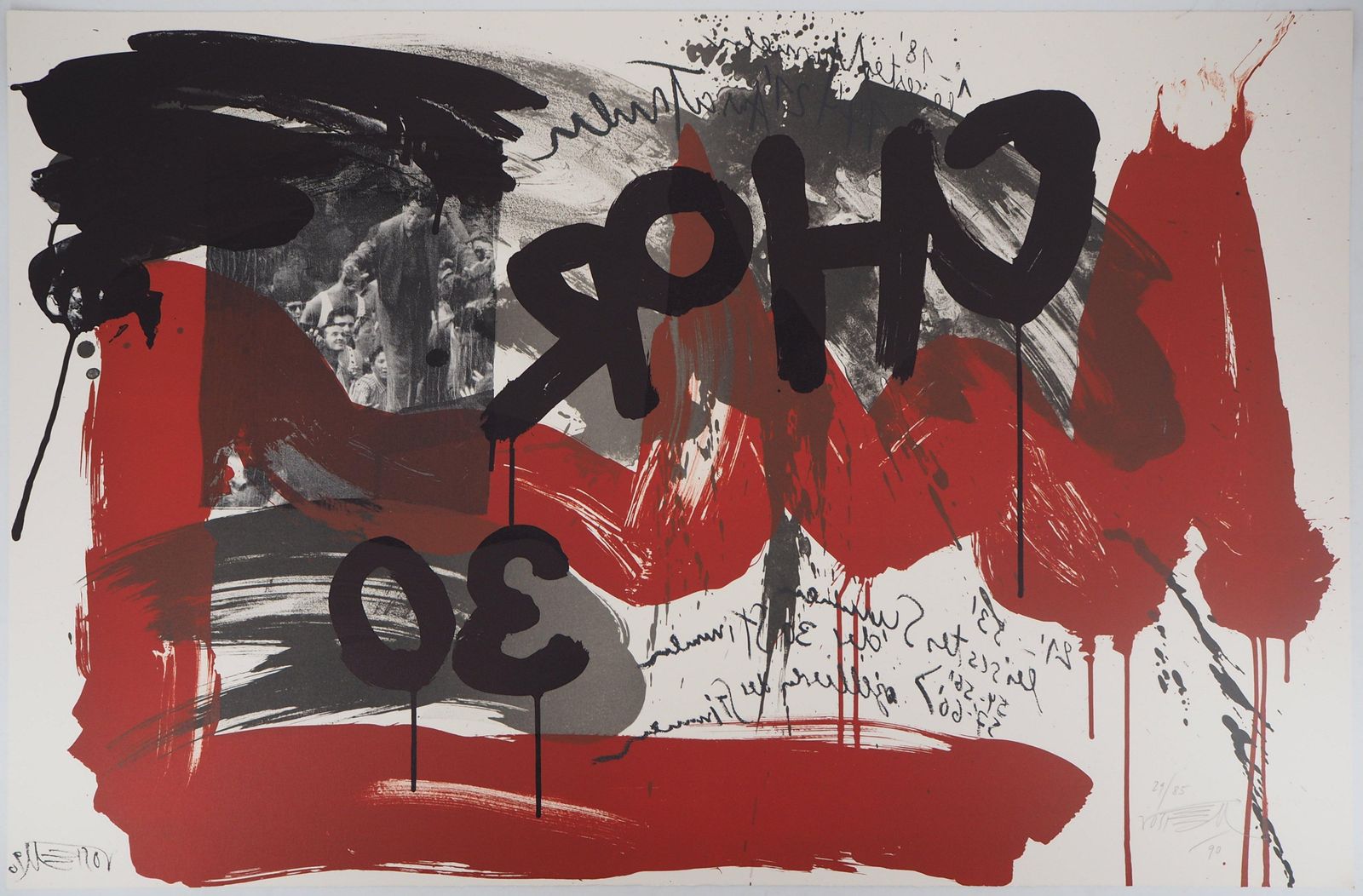 Wolf Vostellthe Scream,  The Crowd   Original Handsigned Lithograph   Ltd 85 Cop (Fluxus)1990