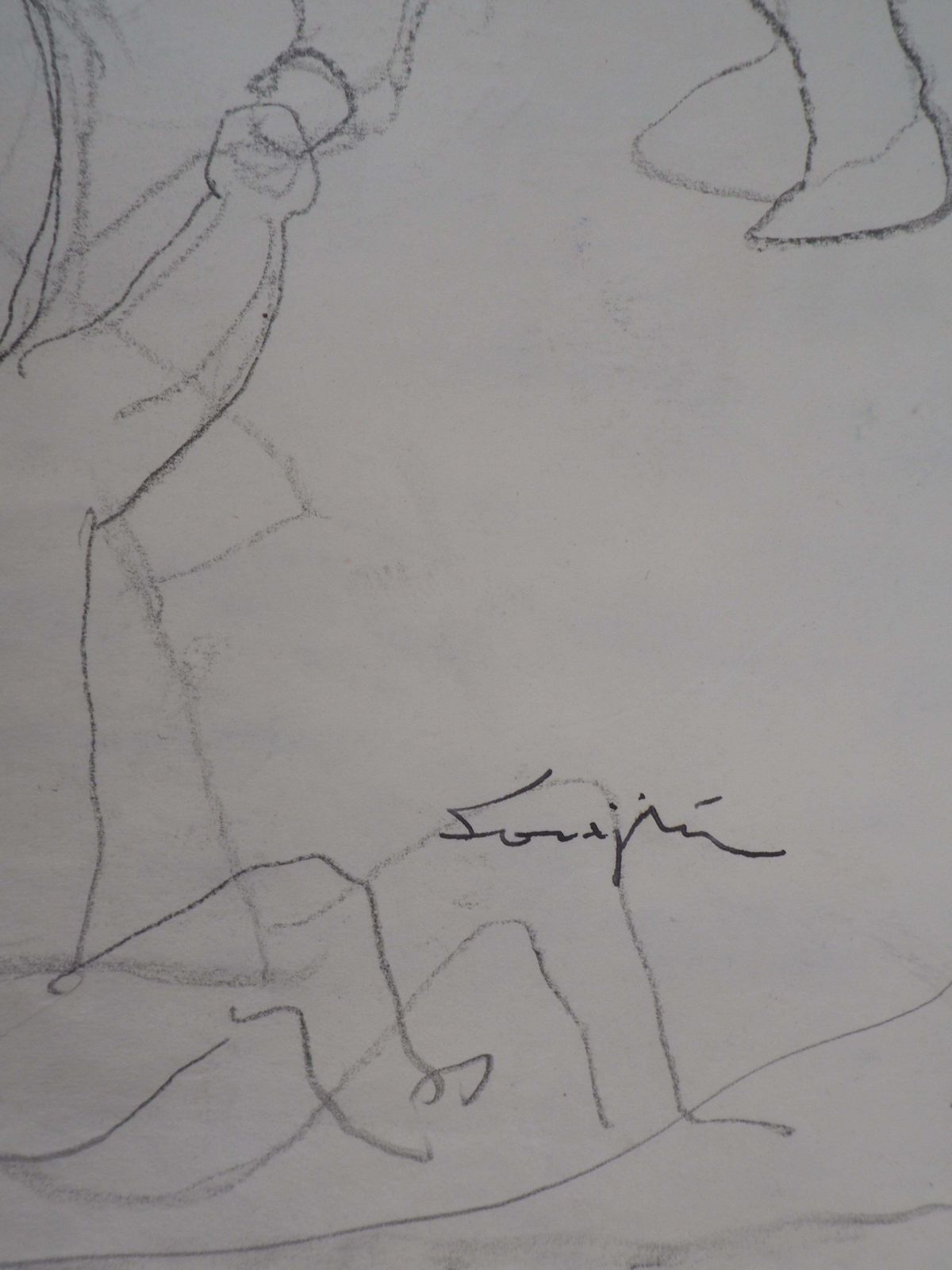 Leonard Tsuguharu Foujitaplaying Kids   Original Pencil Drawing, Handsignedc. 1950 photo furniture