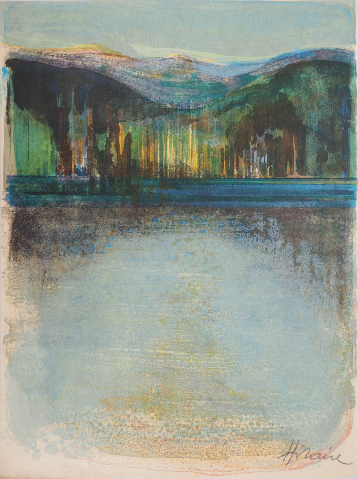 Camille Hilairerivers In France : Sunset On The Lake   Original Handsigned Lithograph1975