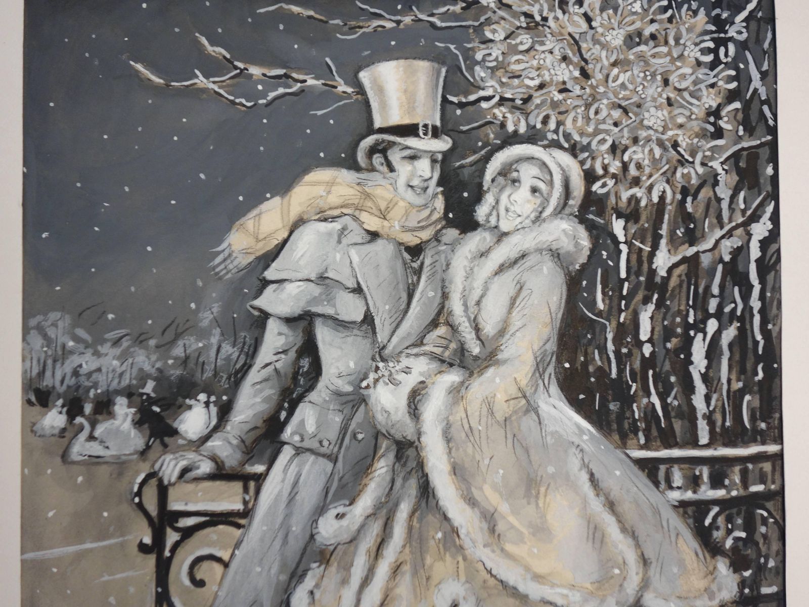 Marcel Blochelegant Lovers At The Rink   Original Handsigned Watercolor   19301930 photo Art