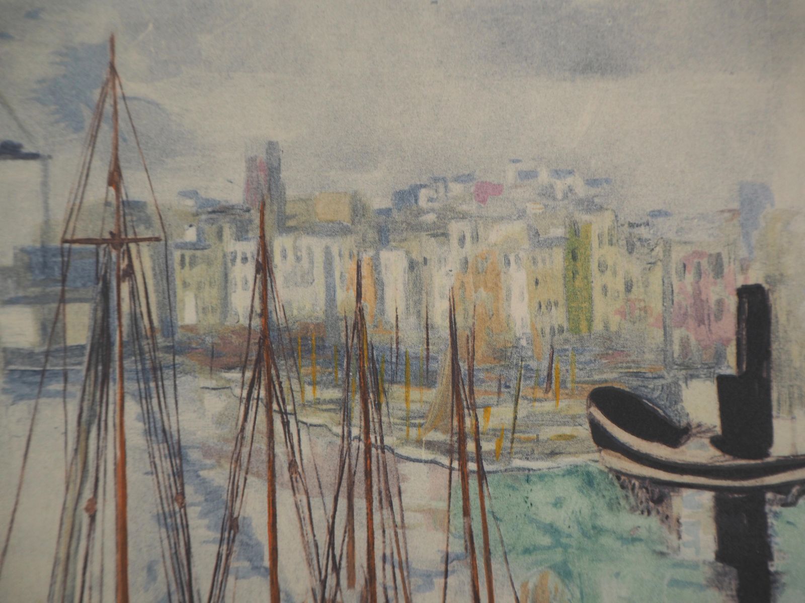 Moise Kislingsailing Boats In French Harbour   Original Lithograph photo vinterior
