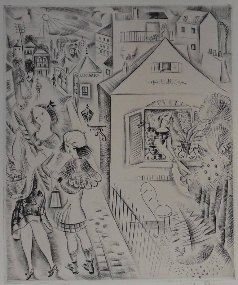Mily Possozyoung Girls At The Market   Etching, Handsigned photo furniture