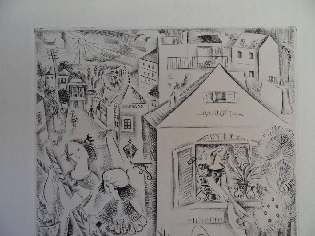 Mily Possozyoung Girls At The Market   Etching, Handsigned photo for sale