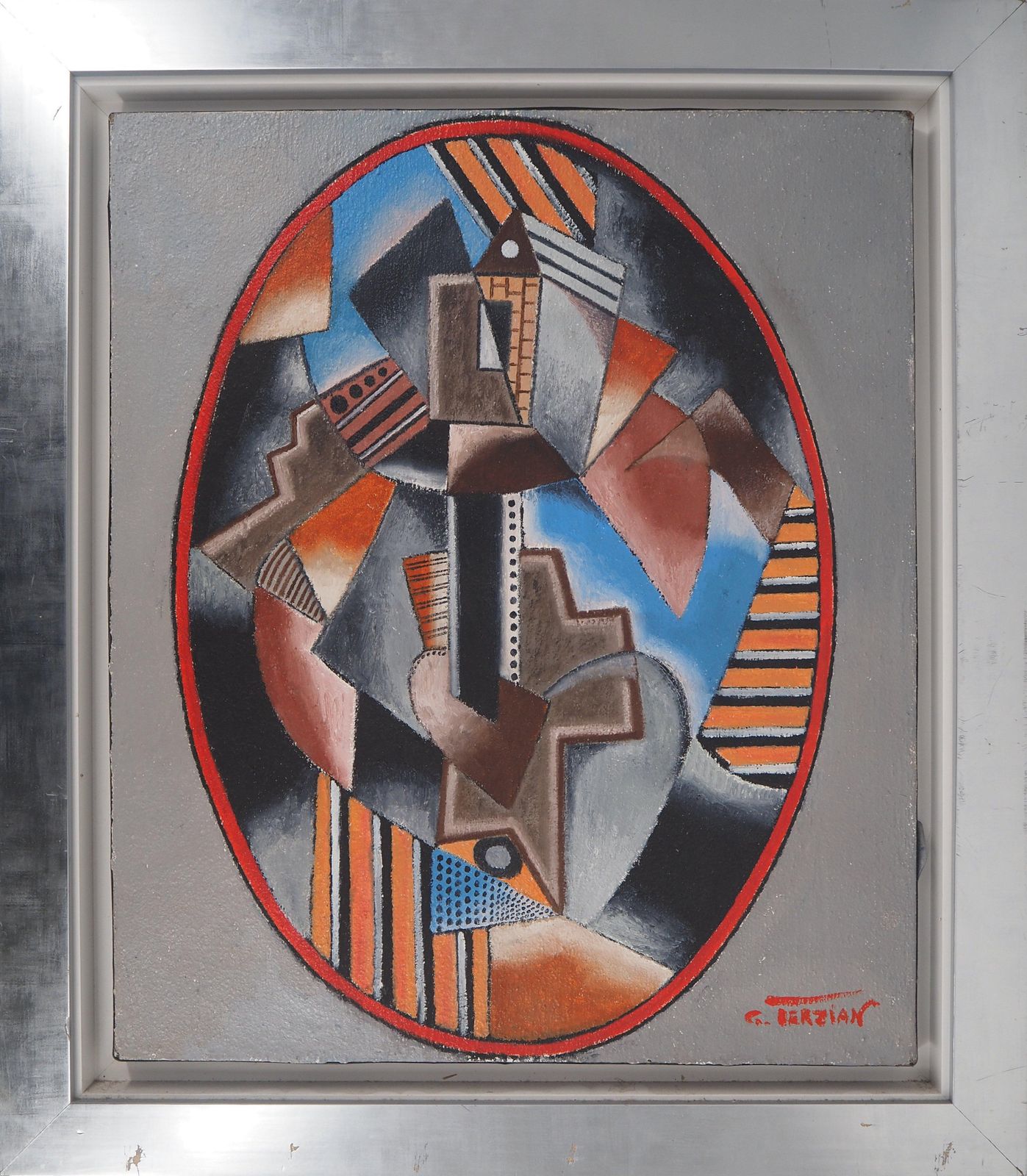 Georges Terzianhouse On The Hill (Cubist Composition)   Original Oil On Canvas, Handsigned1992
