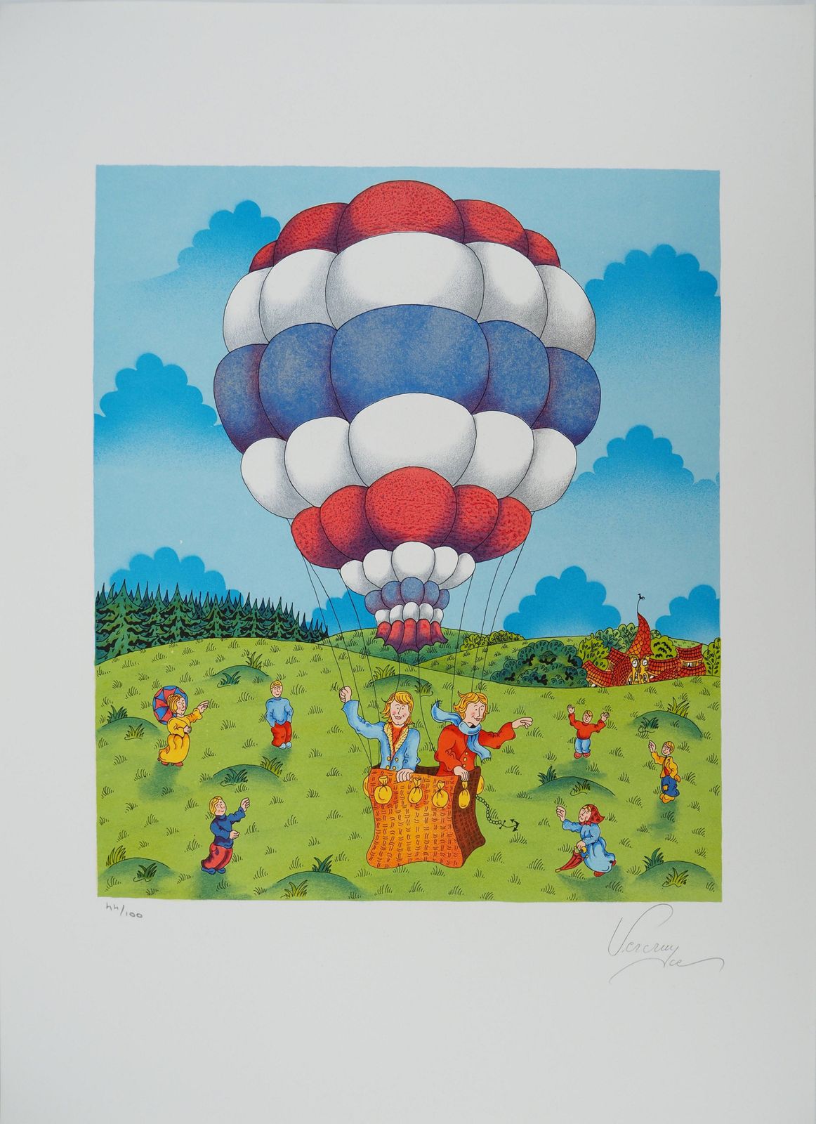 Bernard Vercruycenaive Art : The Balloon   Original Lithograph, Signed And Numbered / 100
