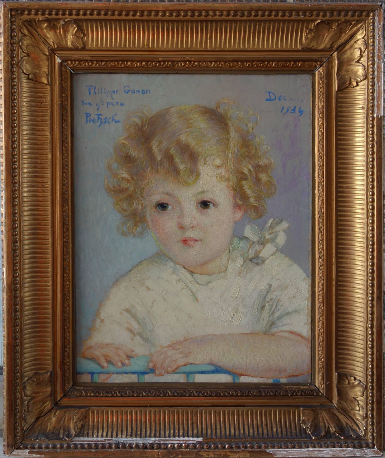 Gustave Poetzschblond Hair Boy   Original Signed Oil On Canvas   19341934