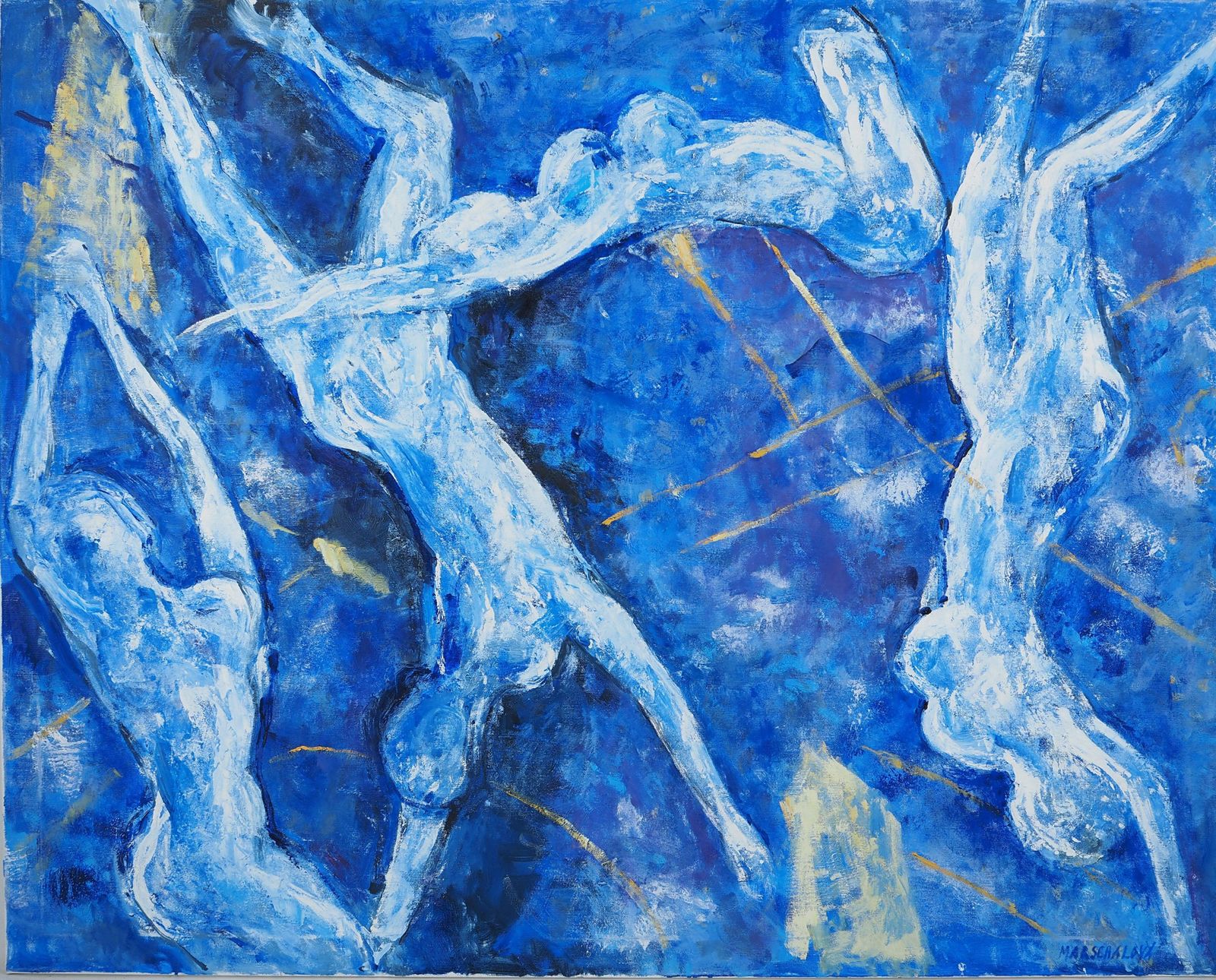 Zdeňka Marschalováthe Blue Swimmers   Original Oil On Canvas, Signed2022