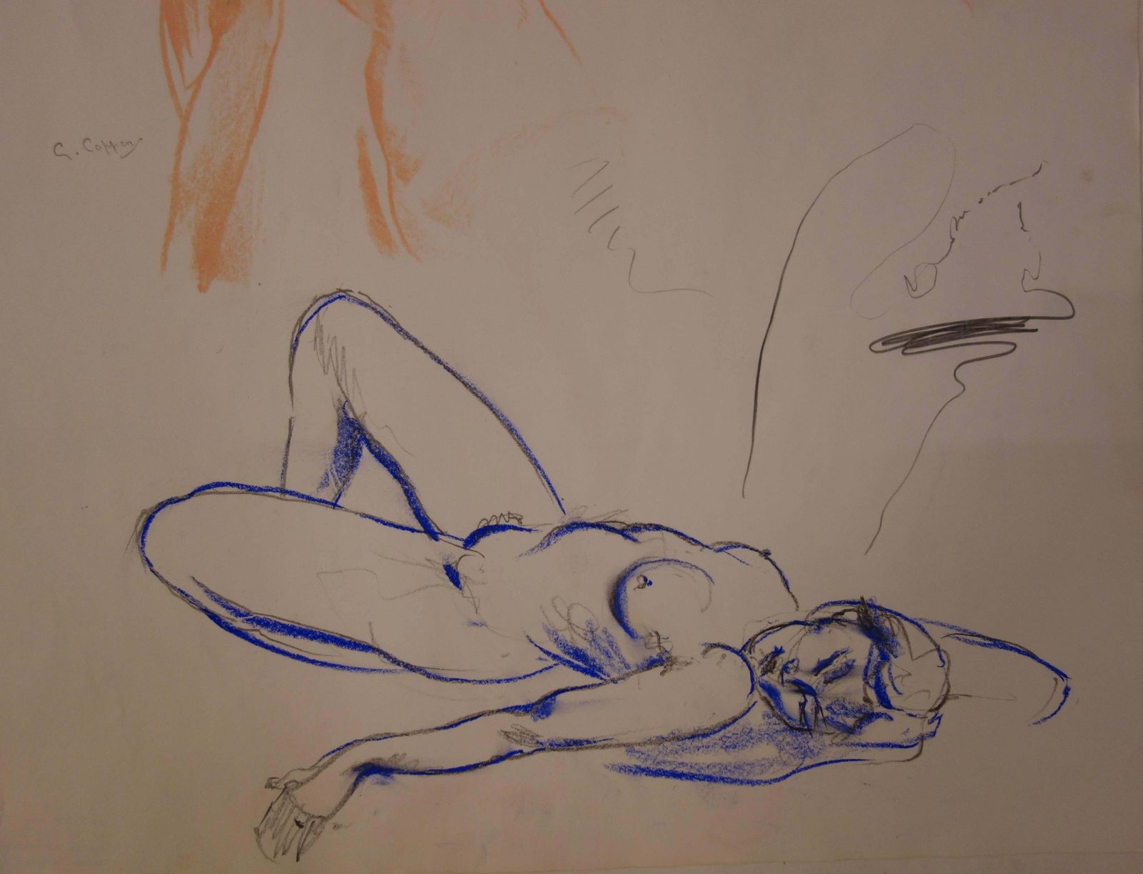 Gaston Coppensthree Studies Of A Resting Woman   Original Signed Charcoals Drawing photo Art