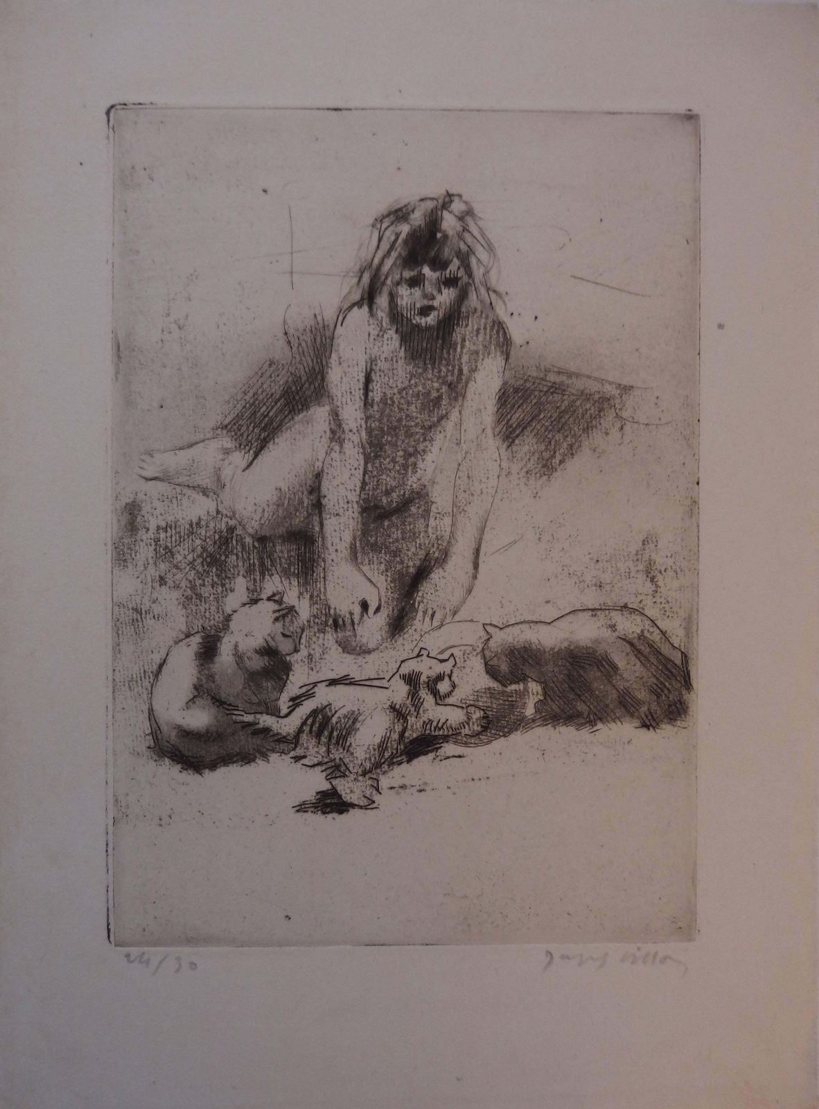 Jacques Villonyoung Girl With The Cats   Original Handsigned Etching   30 Copies1907 photo Art