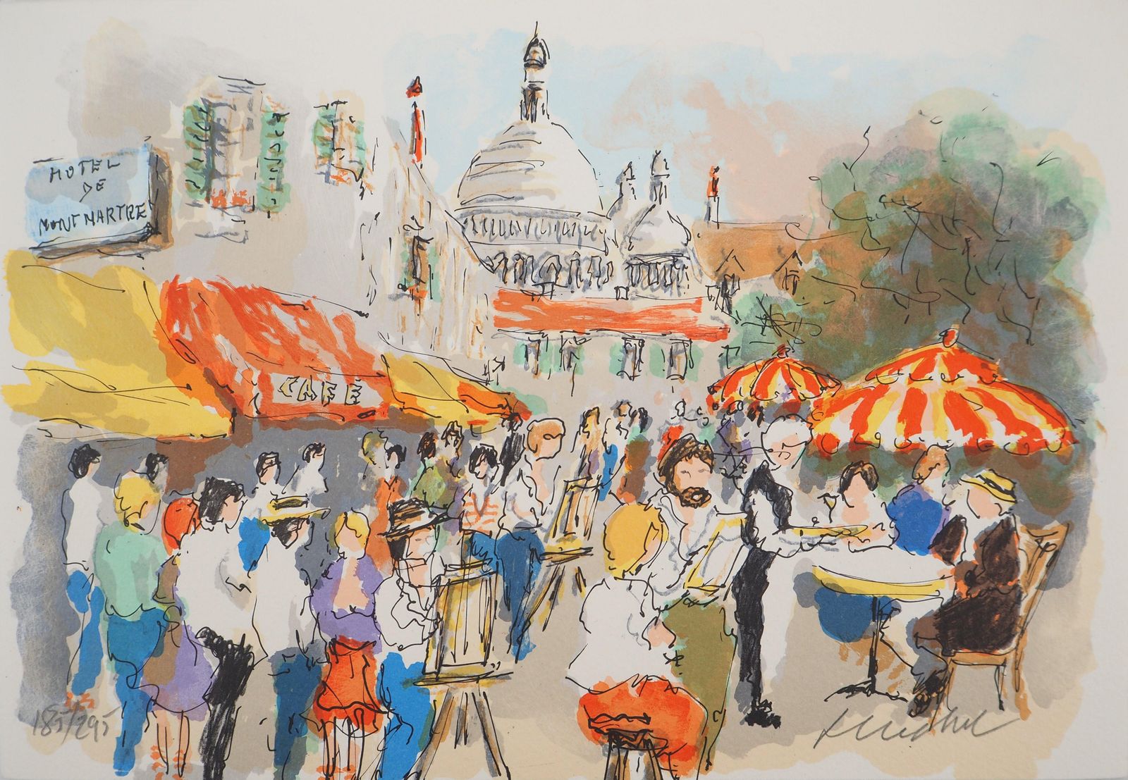 Urbain Huchetmontmartre : Place Du Tertre And Sacre Coeur   Original Lithograph Handsigned 1960