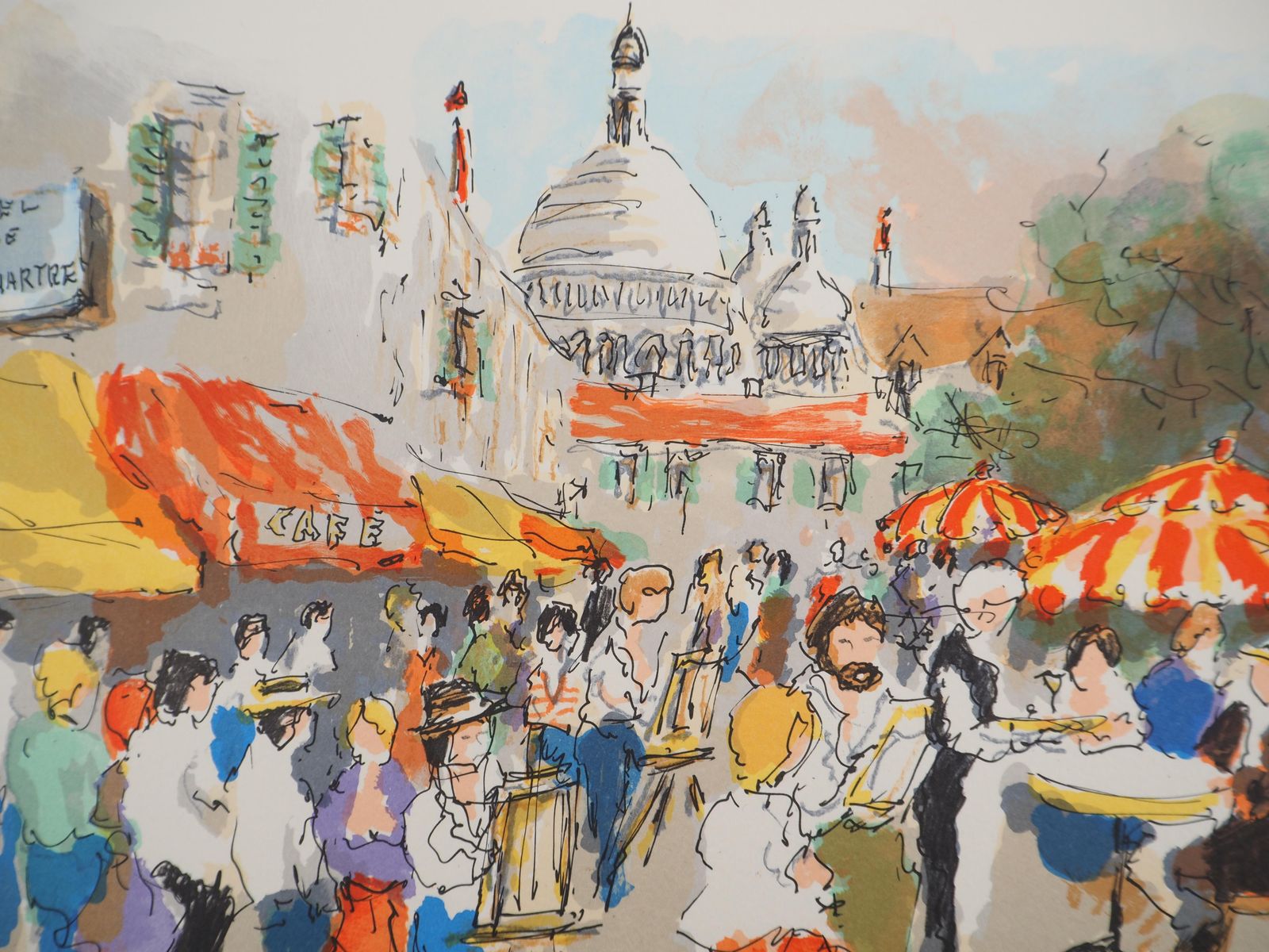 Urbain Huchetmontmartre : Place Du Tertre And Sacre Coeur   Original Lithograph Handsigned 1960 photo for sale
