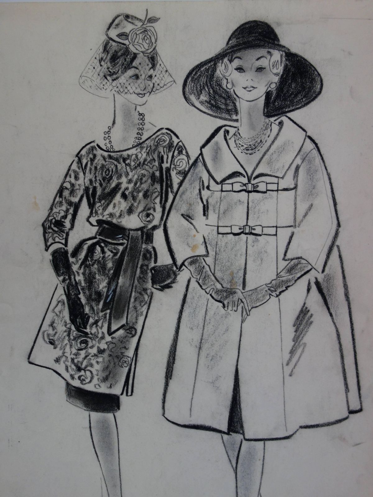 Rosy Andreasi Verdiermode Drawing : Pretty Elegant Girls   Original Charcoal Drawing photo for sale