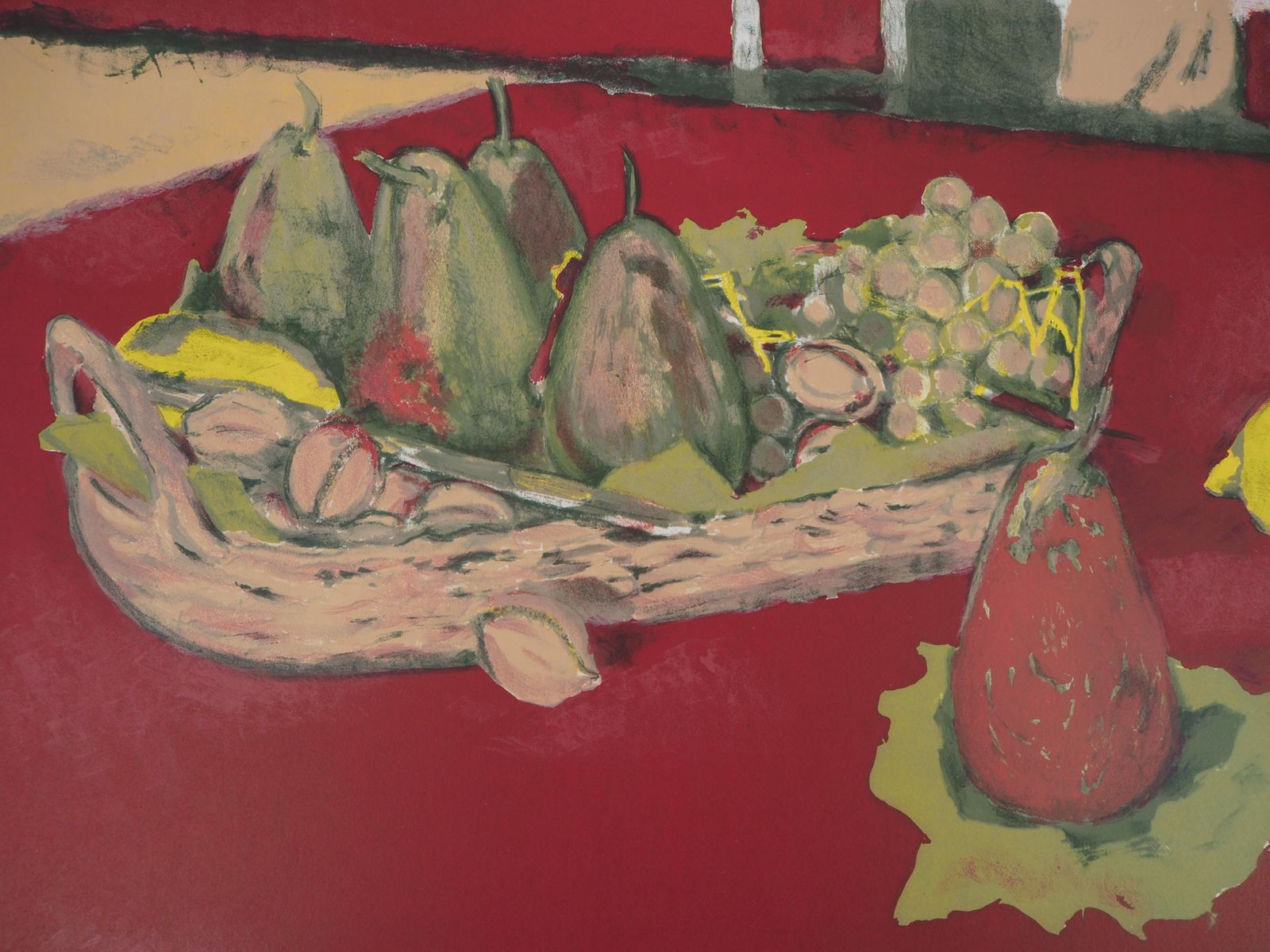 Maurice Brianchonstill Life With Pears And Grappes   Original Lithograph, Handsigned1956 photo for sale
