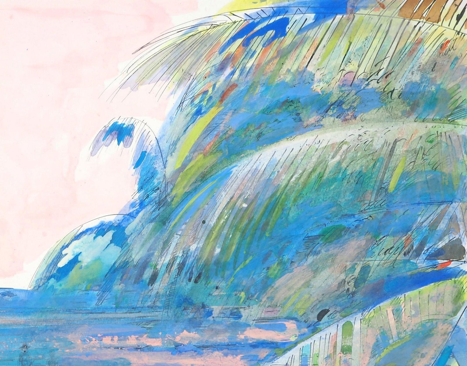 Maurice Genispink Sky On The Beach   Original Handsigned Watercolor, Gouache And Ink Painting photo 297.0