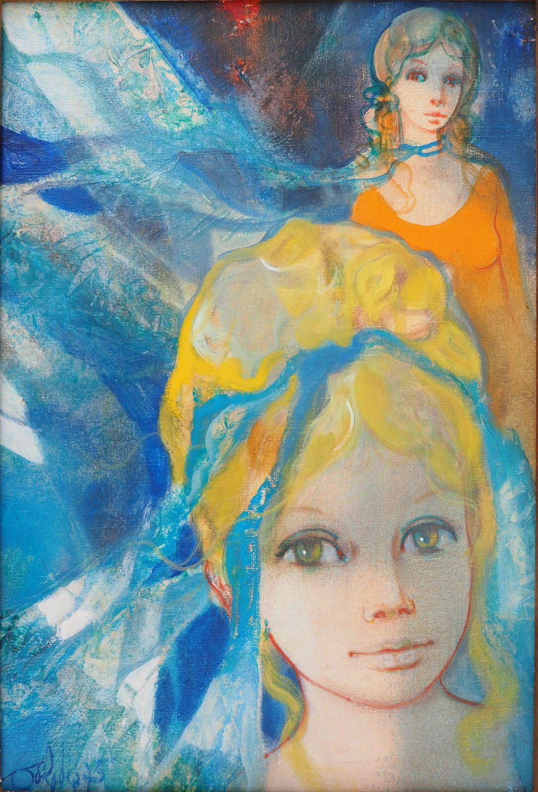 Jean Baptiste Valadiegirls With Ribbons In The Hairs   Original Handsigned Oil On Canvas #Framed1975 photo for sale