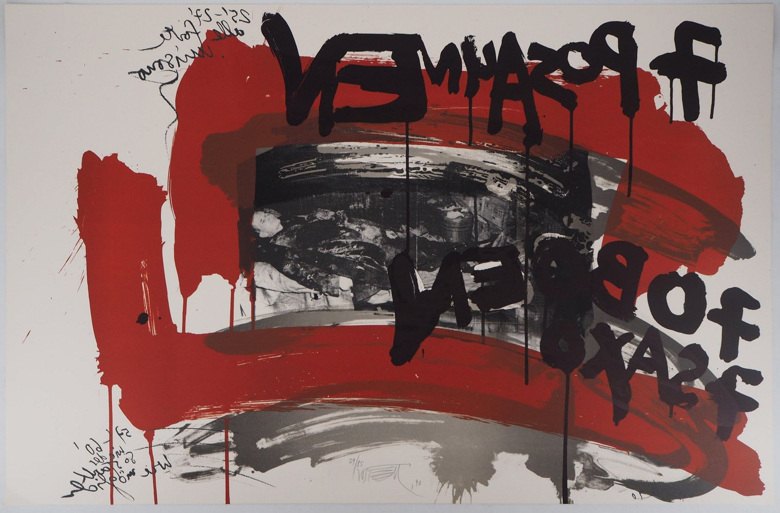 Wolf Vostellthe Scream,  Man In Black   Original Handsigned Lithograph   Ltd 85 Cop (Fluxus)1990