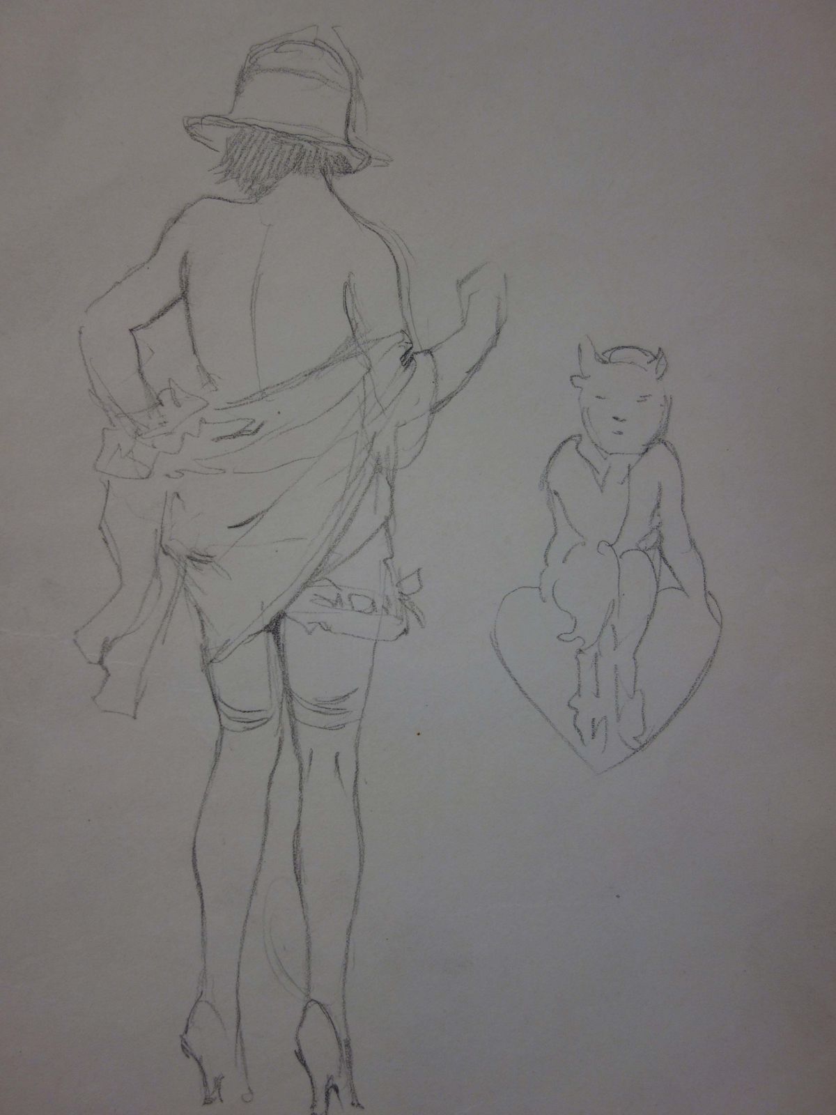 Georges Conradnaked Woman Facing A Little Devil   Pencil Drawing   Circa 1914 photo for sale