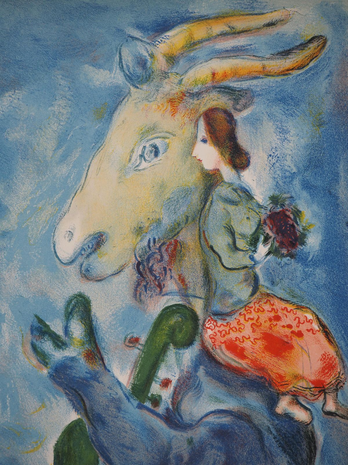 Marc Chagallspring : Goat Playing Violin And Woman With Bouquet   Lithograph (Mourlot 1938)1938 photo for sale