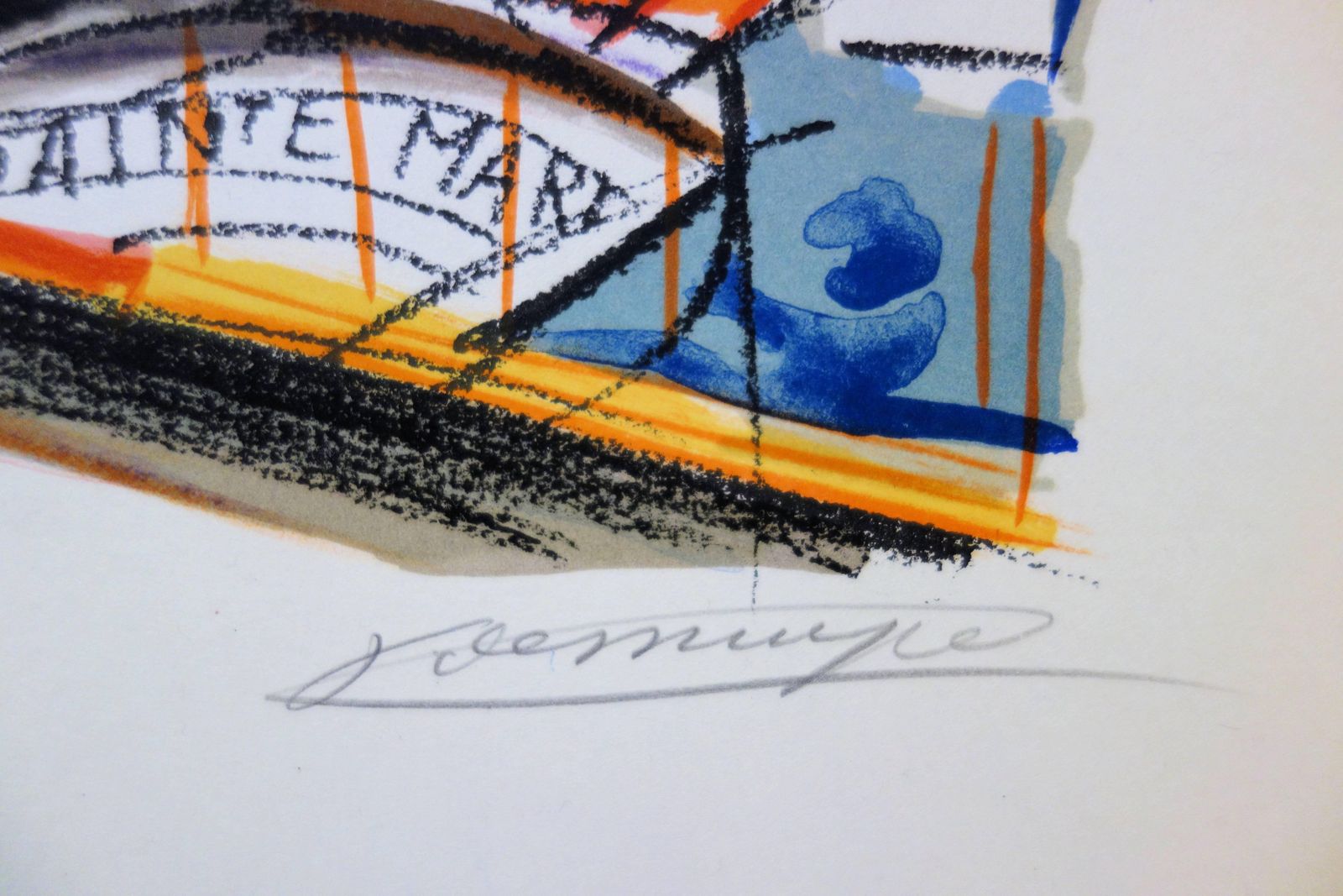 François Desnoyerbrittain : Sailboats In A Small Harbour   Original Handsigned Lithograph1965 photo furniture