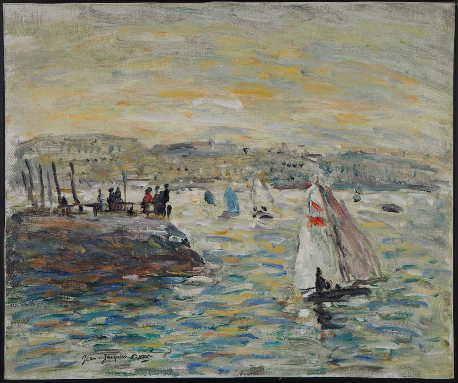 Jean Jacques Renesailings In Havre   Oil On Canvas Hansigned