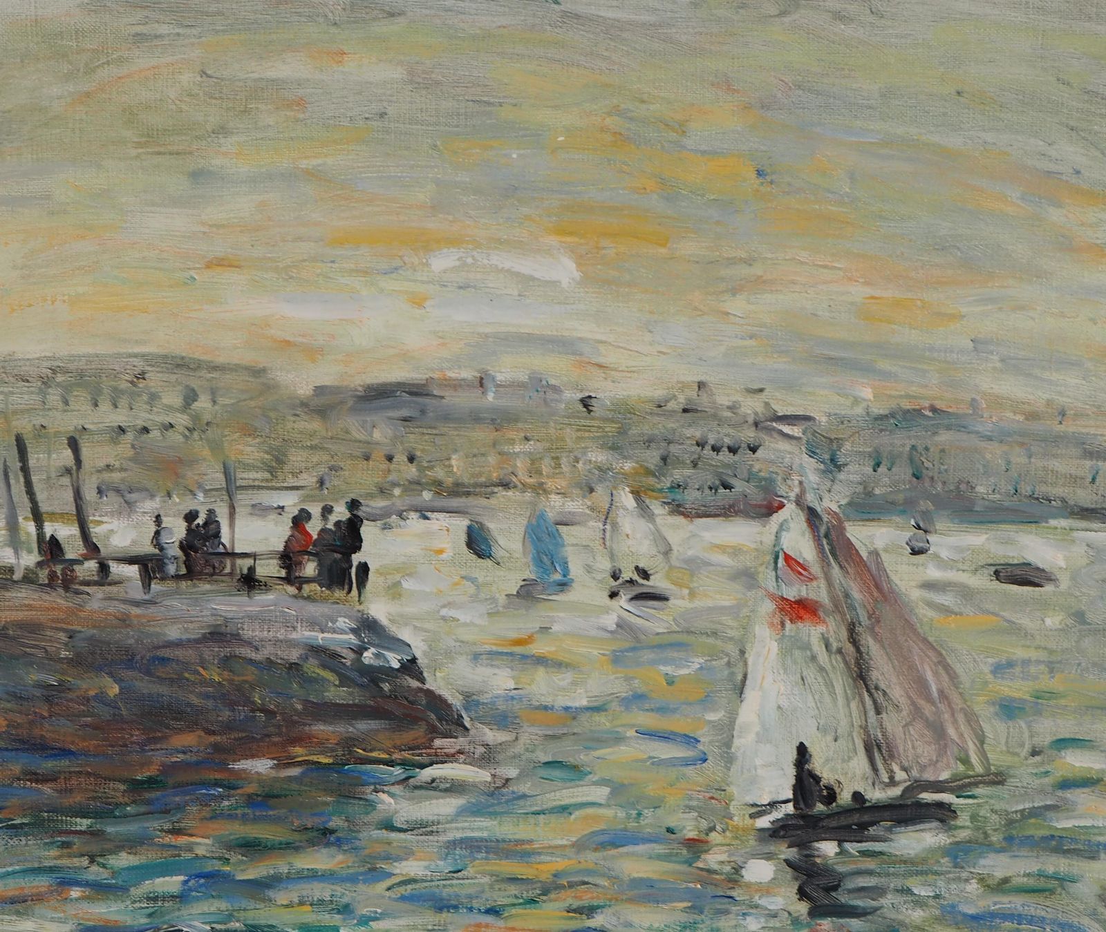 Jean Jacques Renesailings In Havre   Oil On Canvas Hansigned photo Art