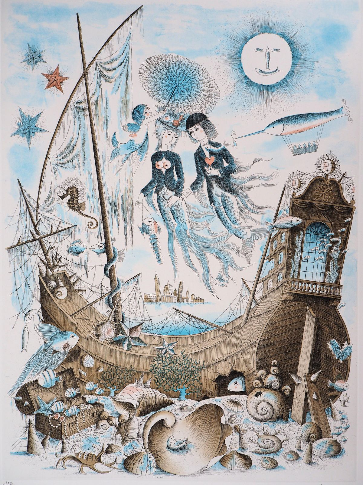 Raymond Peynetastrology   Zodiac : Pisces (Fish)   Original Etching Handsigned, 1979 1979 photo for sale