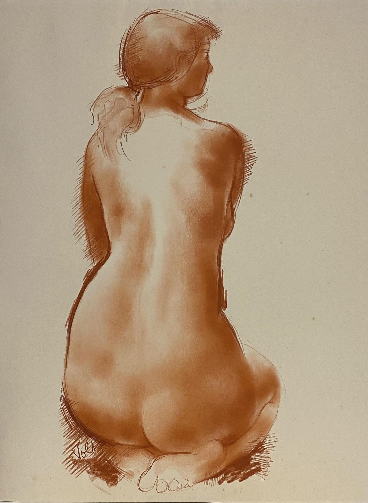 Antoniucci Voltisitted Nude   Original Handsigned Drawing In Sanguine