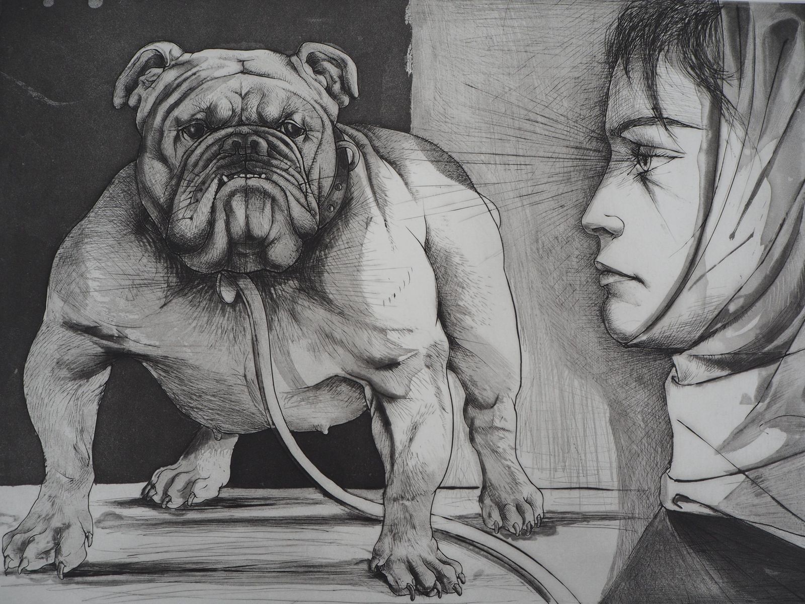 Pierre Yves Trémoisbulldog And Woman   Original  Handsigned Etching1974 photo Art