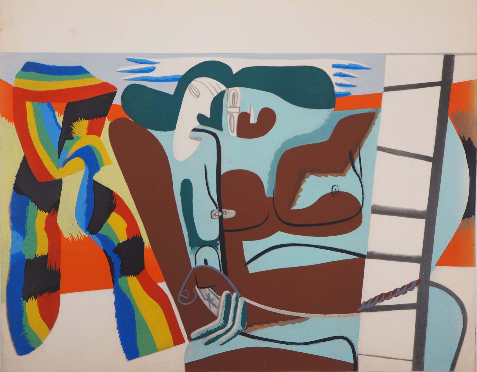 Le Corbusierpride : Two Women With Rainbow Scarf   Lithograph And Watercolor Stencil1938 photo furniture