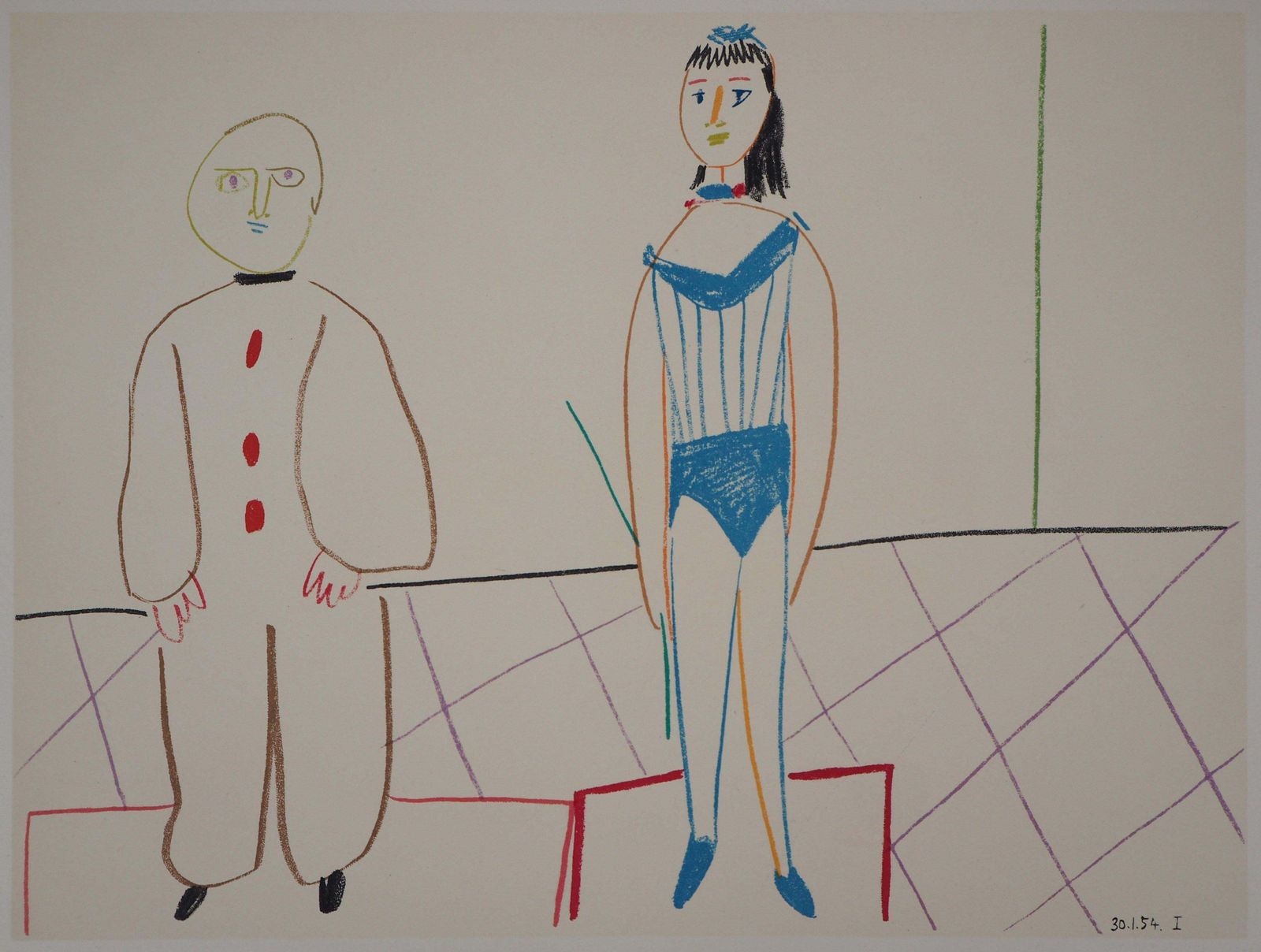 (After) Pablo Picassothe Two Artists Of The Circus   Lithograph   Verve, Mourlot 1954