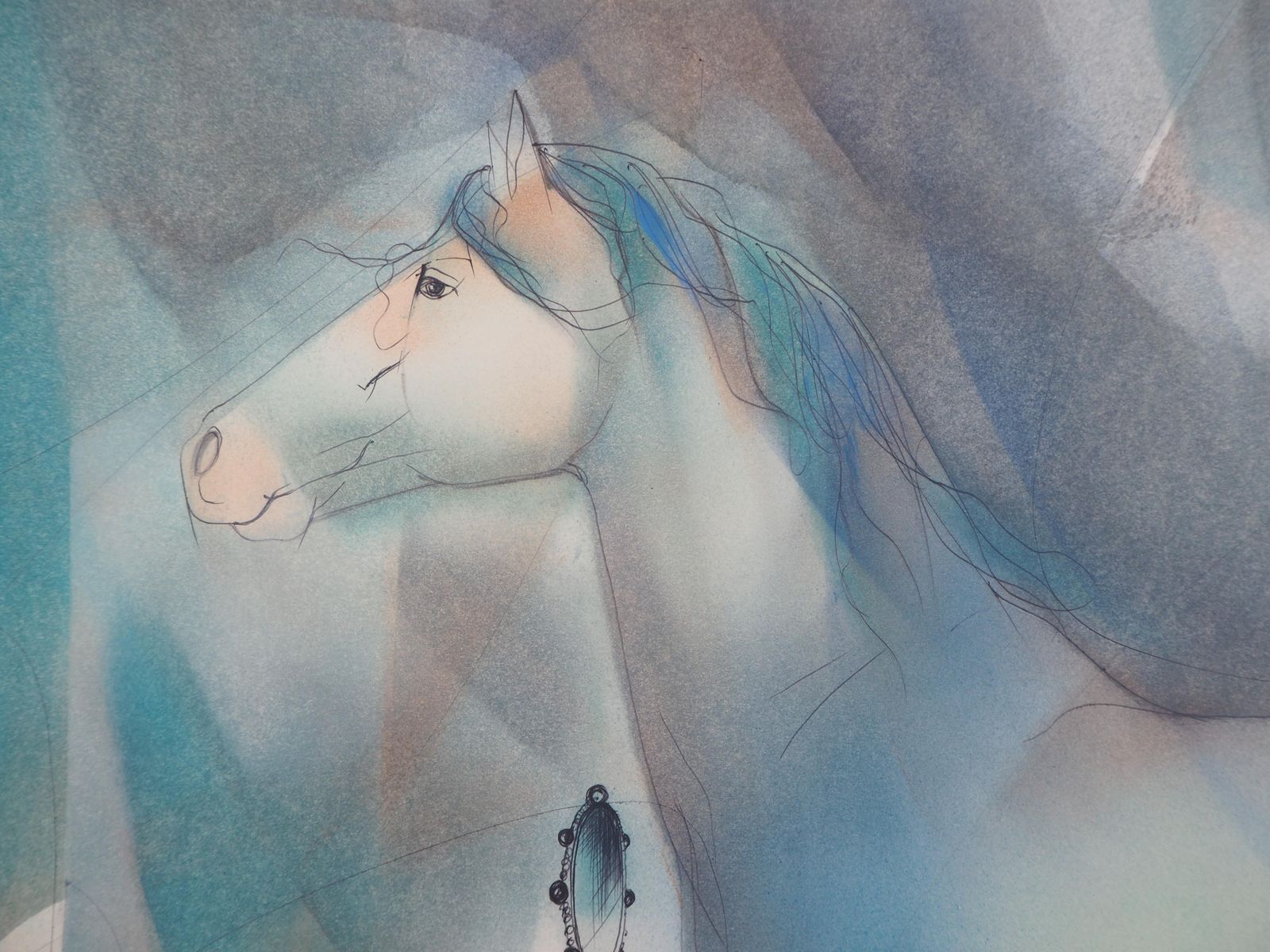 Jean Baptiste Valadieyoung Woman And White Horse   Original Watercolor, Handsigned photo 1020.0
