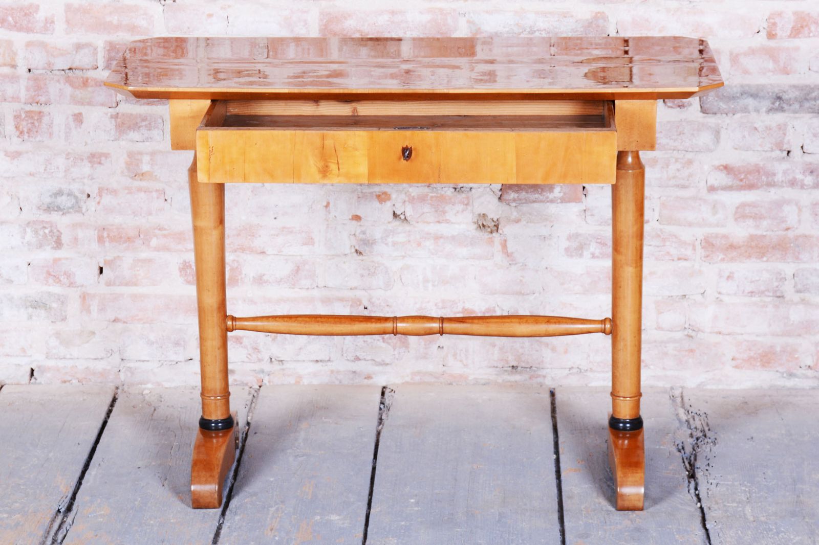 photo furniture Restored Biedermeier Writing Desk, Spruce, Maple Veneer, Austria, 1830s