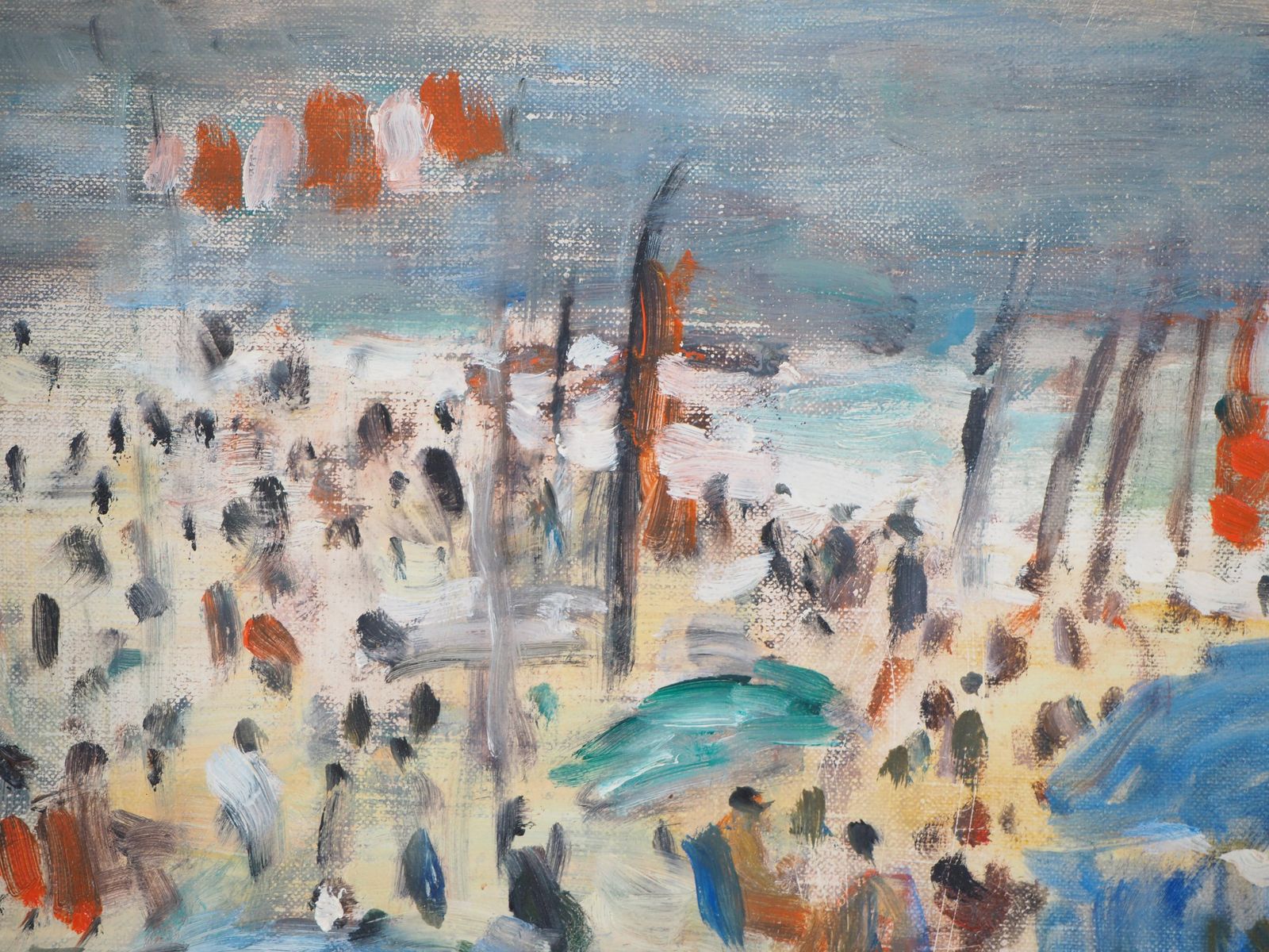 Jean Jacques Reneseascape : Animated Beach In Normandy   Oil On Canvas Hansigned photo Art