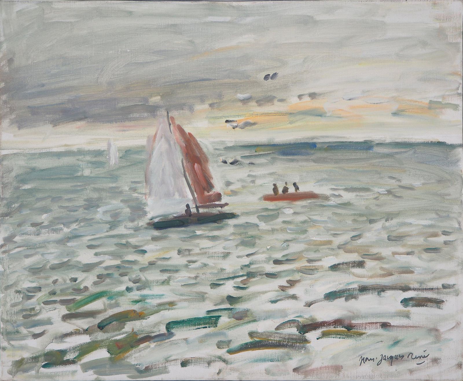 Jean Jacques Renesailboat In Brittany   Original Oil On Canvas Hansigned