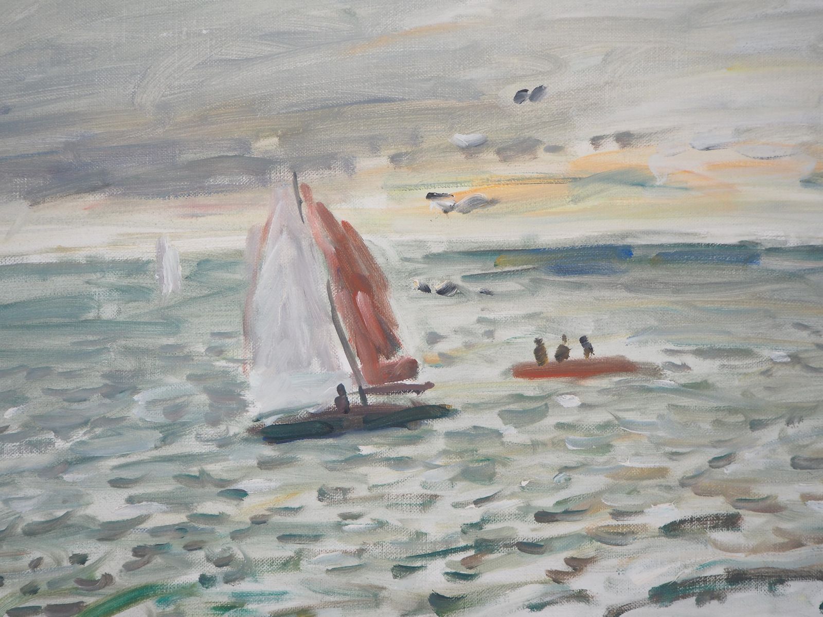 Jean Jacques Renesailboat In Brittany   Original Oil On Canvas Hansigned photo for sale