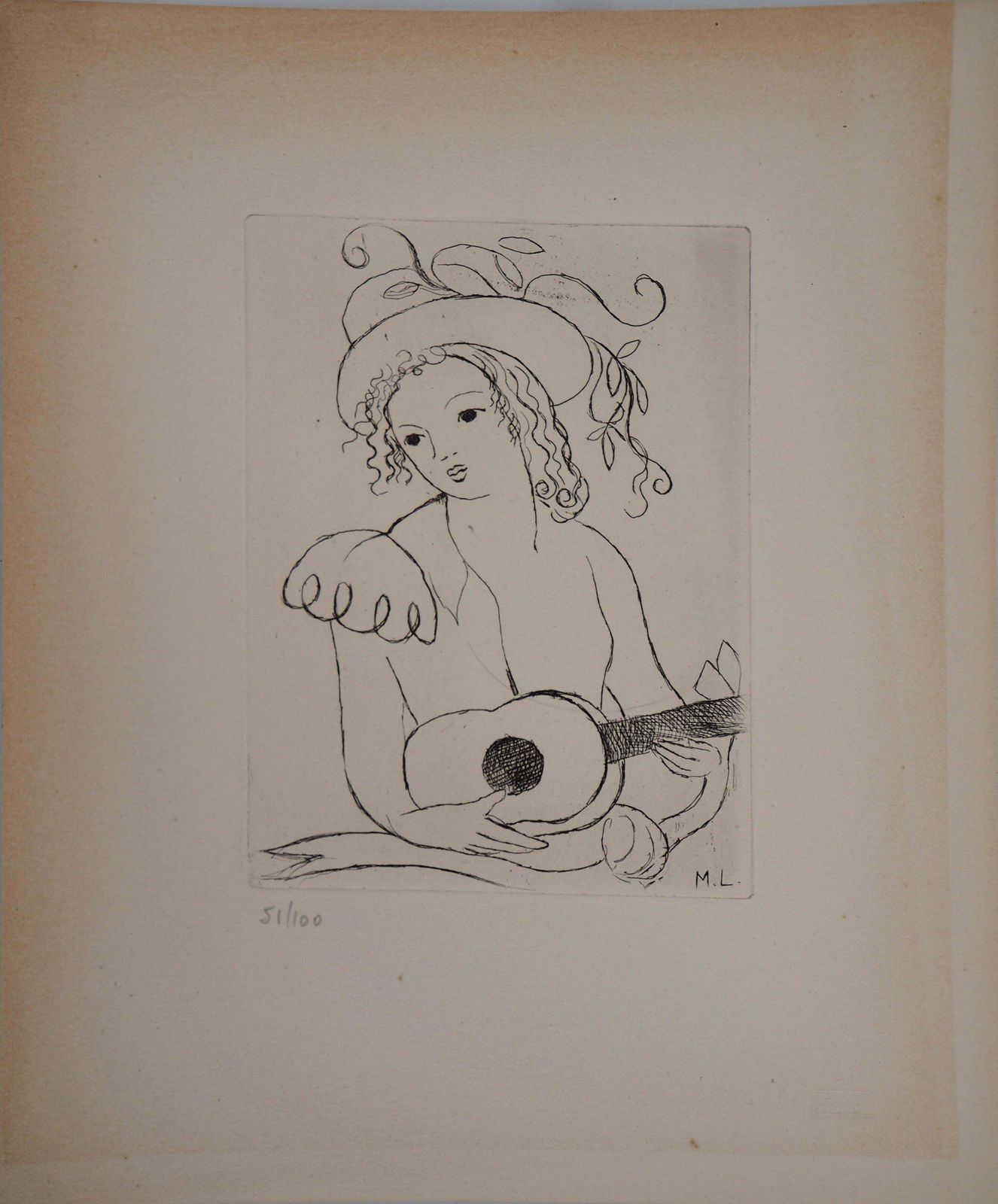 Marie Laurencinyoung Girl With Guitar   Original Etching, 19451945