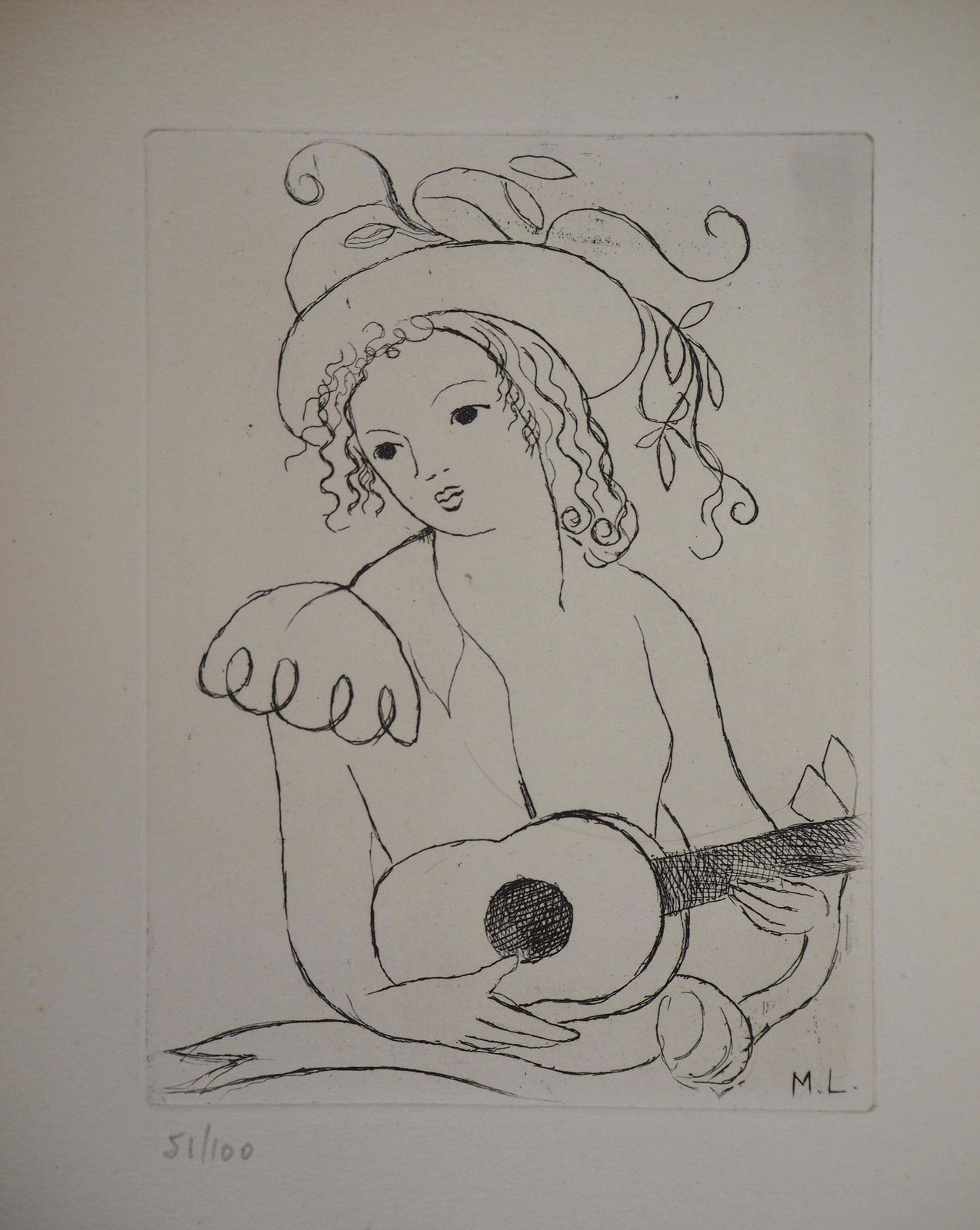 Marie Laurencinyoung Girl With Guitar   Original Etching, 19451945 photo for sale