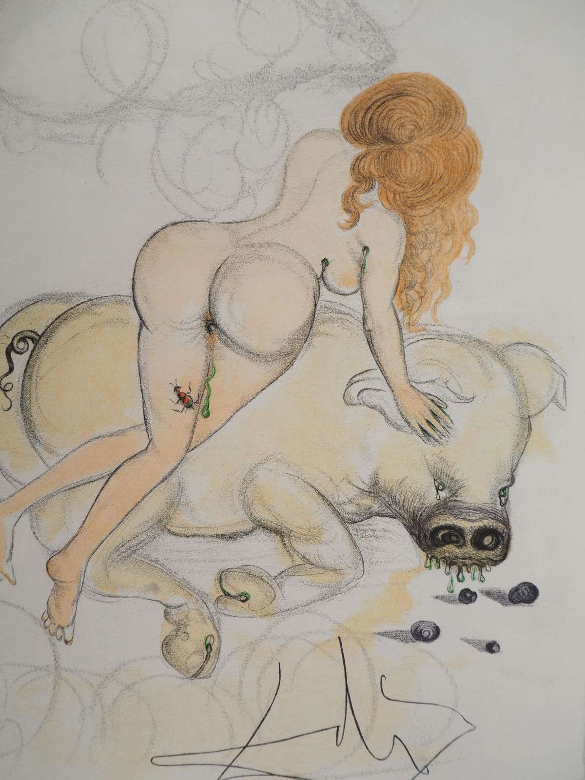 Salvador Dalí­Casanova : Woman And The Truffle Pig   Original Etching (Field #67 4 H)1967 photo furniture