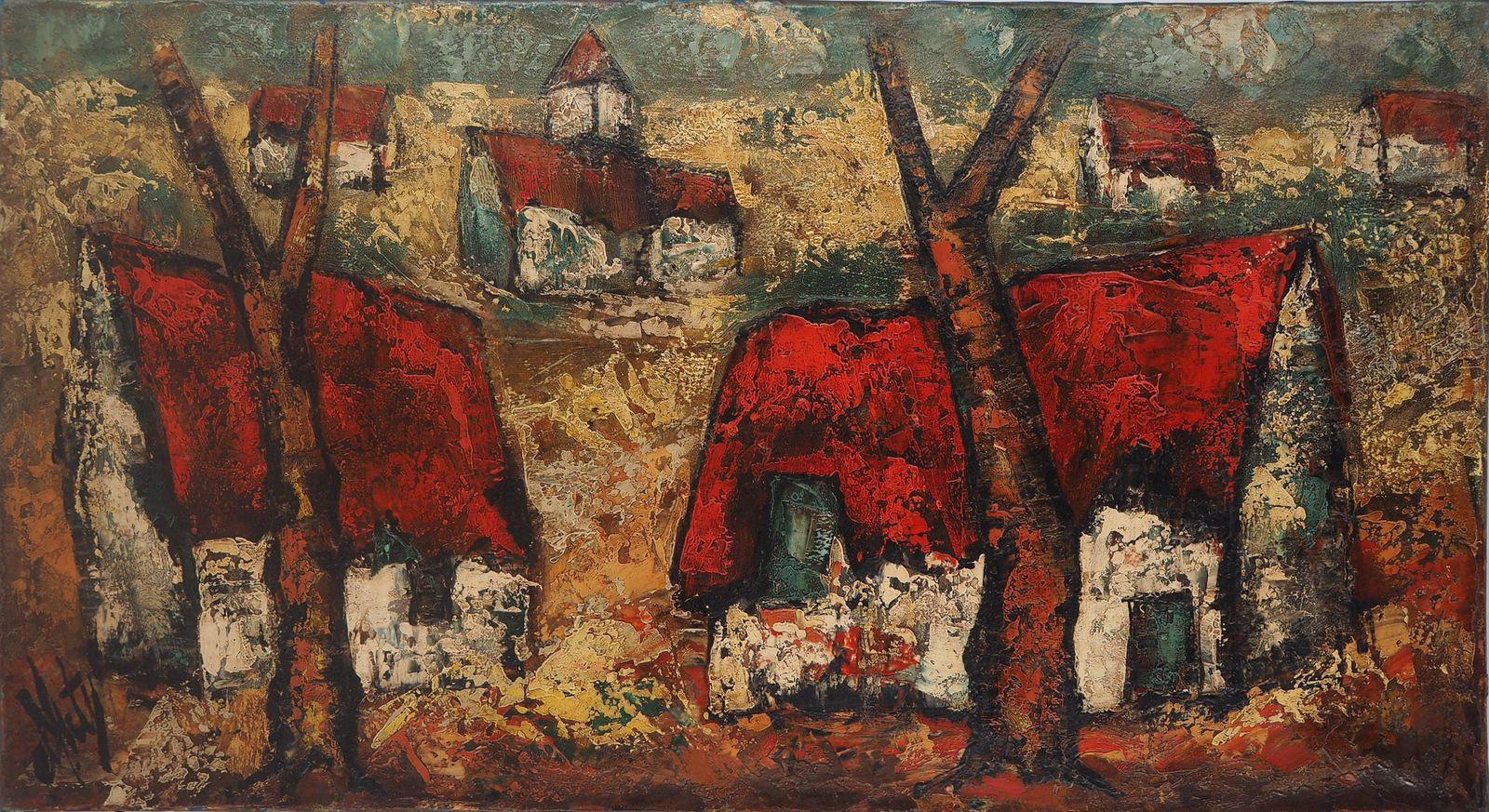 Henri D'antybrittany : Small Traditional Village   Original Oil On Canvas, Handsigned photo for sale