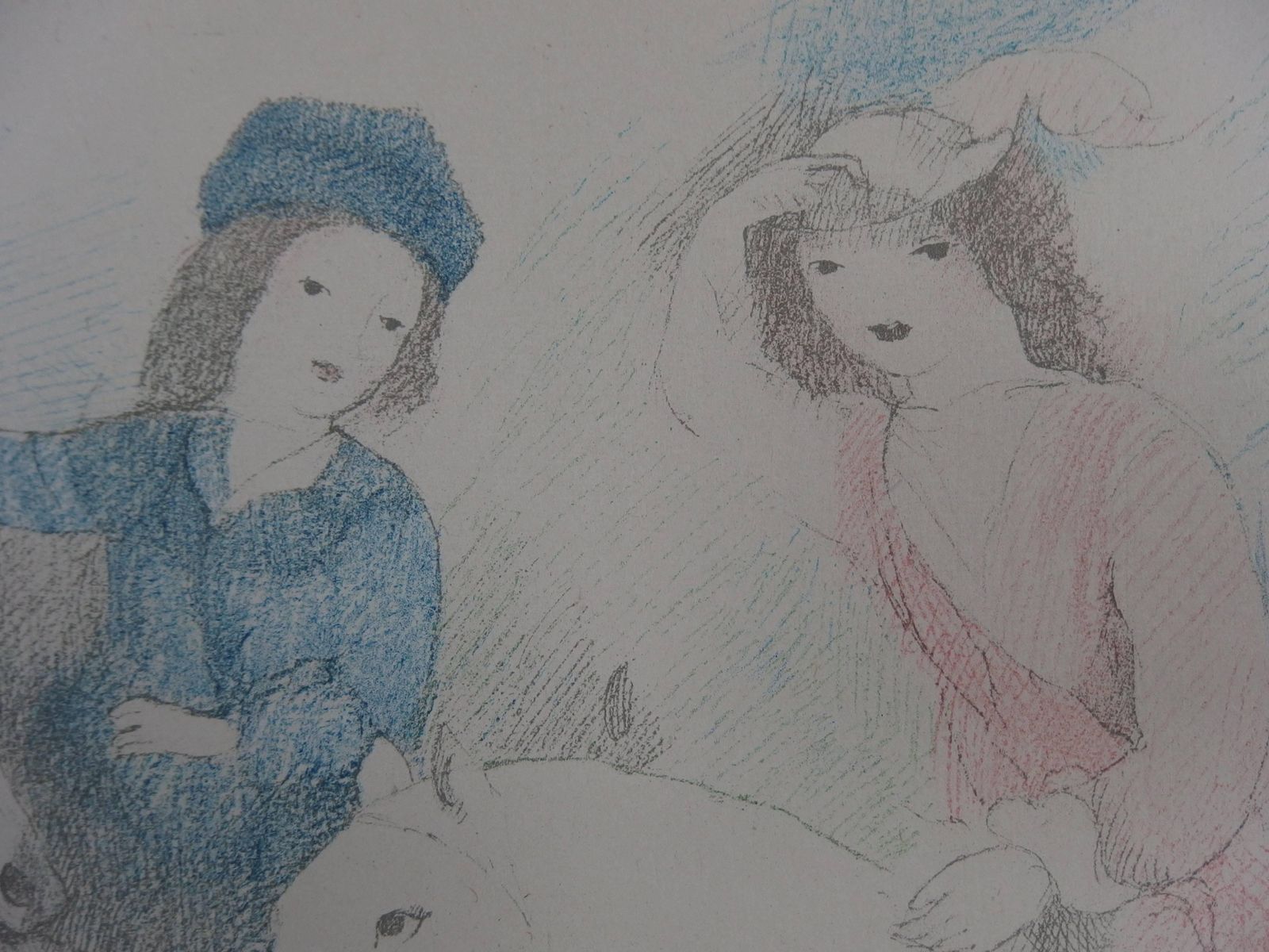 Marie Laurencintwo Girls With Horses And Dog   Signed Stone Lithograph   19281928 photo 510.0