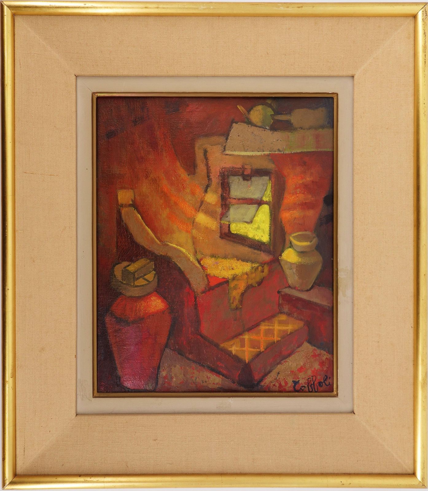 Louis Toffolismall Orange Room In Italy   Original Oil Painting   Signed