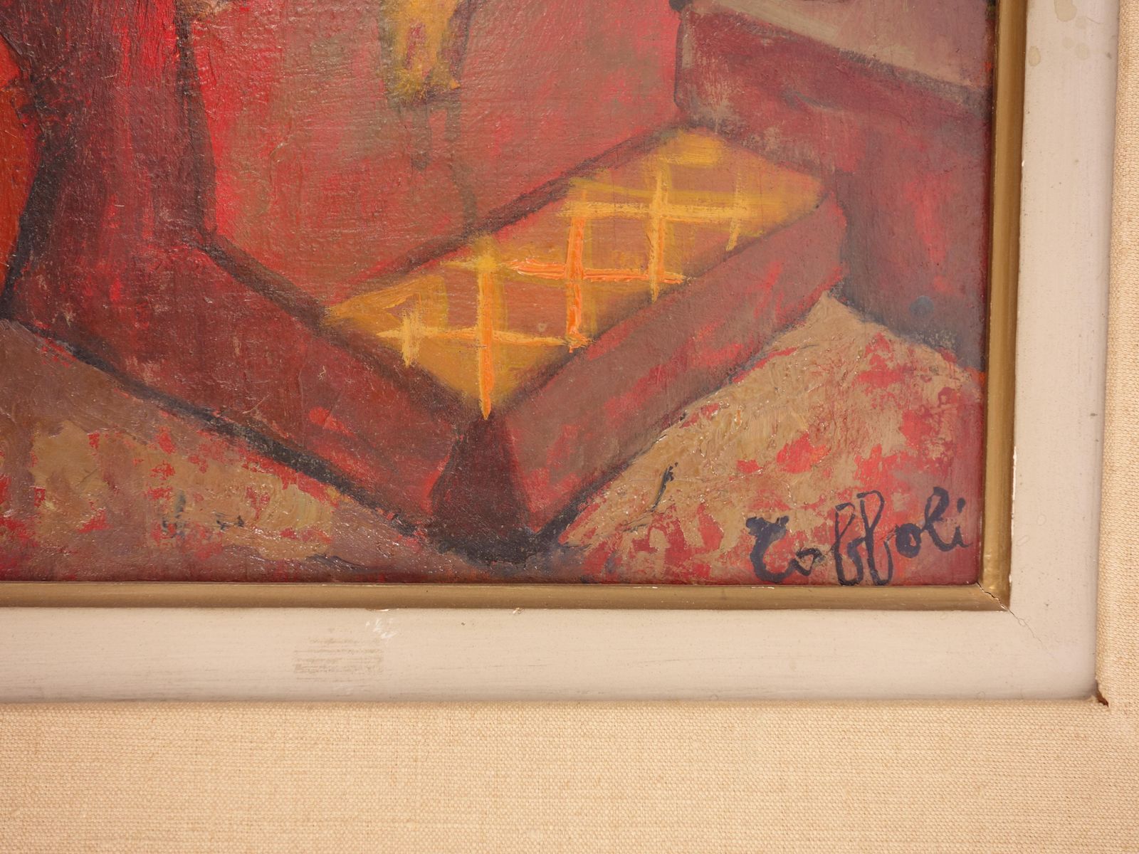 Louis Toffolismall Orange Room In Italy   Original Oil Painting   Signed photo furniture