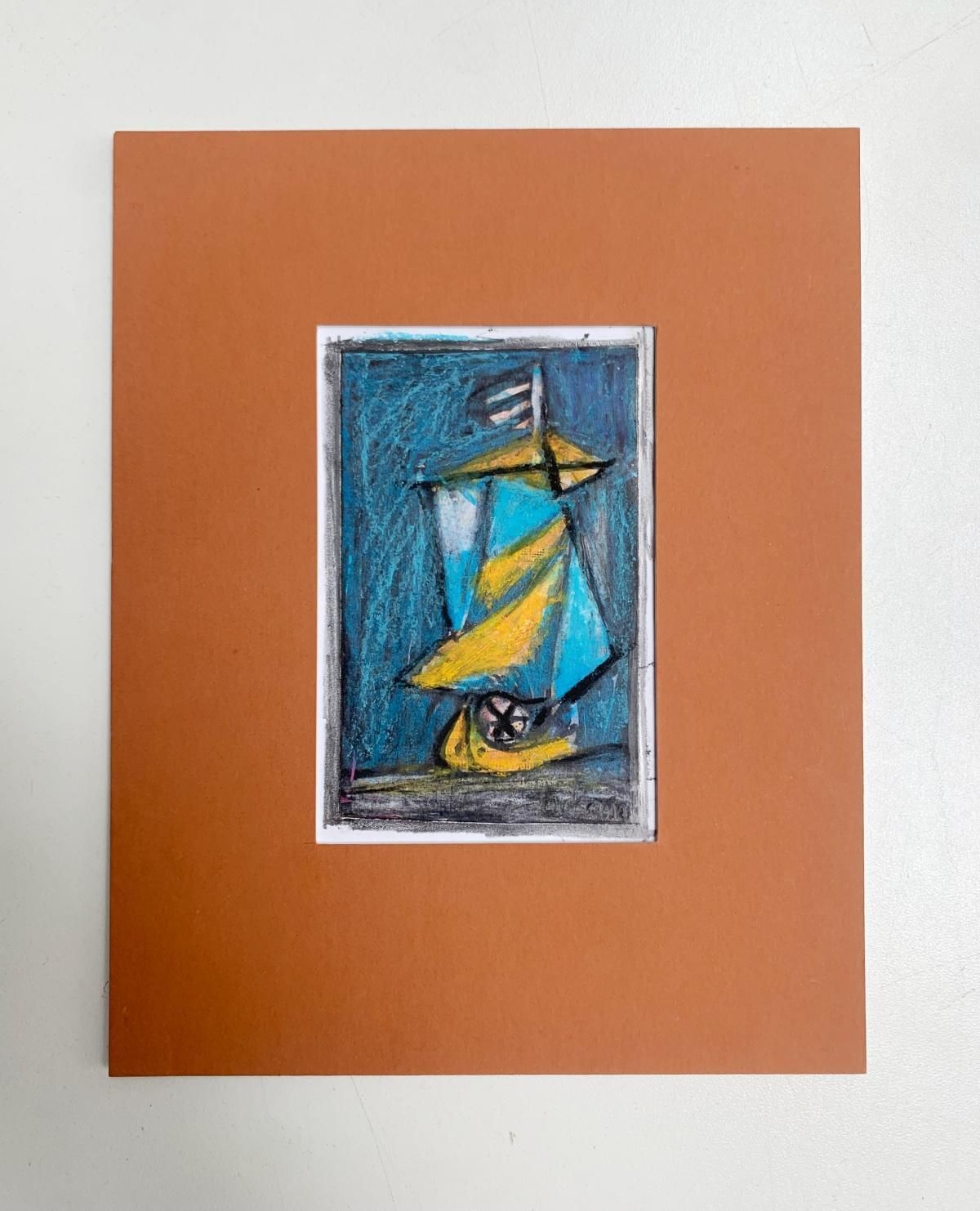Eugeniusz Tukan Wolskia Boat. Mixed Media Drawing, Colorful, Small Scale, Polish Artistca. 2010 photo furniture
