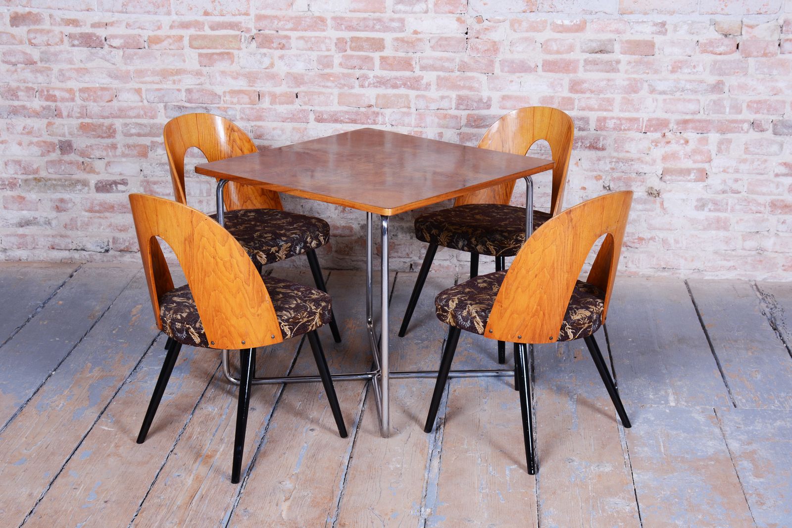photo furniture Set Of Four Restored Mid Century Chairs, Beech, Oak, Slovakia, 1950 1959