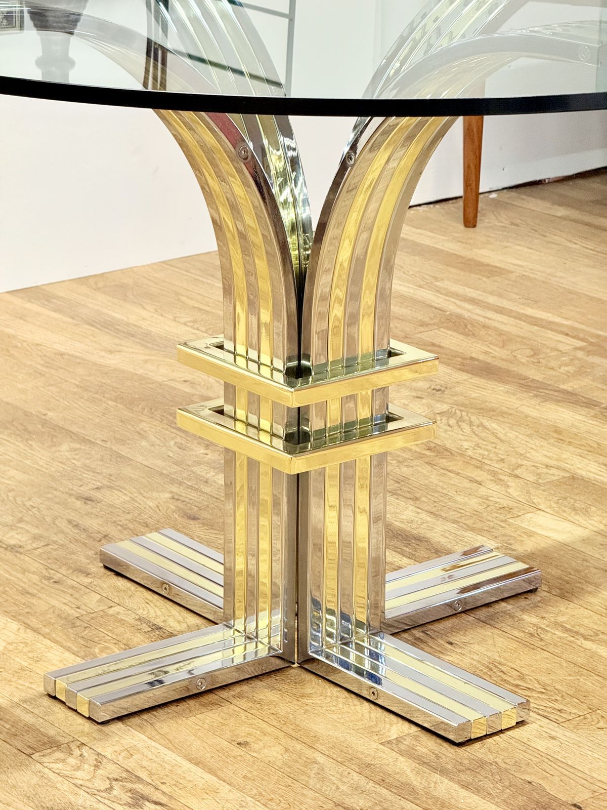 Italian Hollywood Regency Chrome & Gilt Glass Centre Table By Renato Zevi For Banci Firenze photo 1850.0