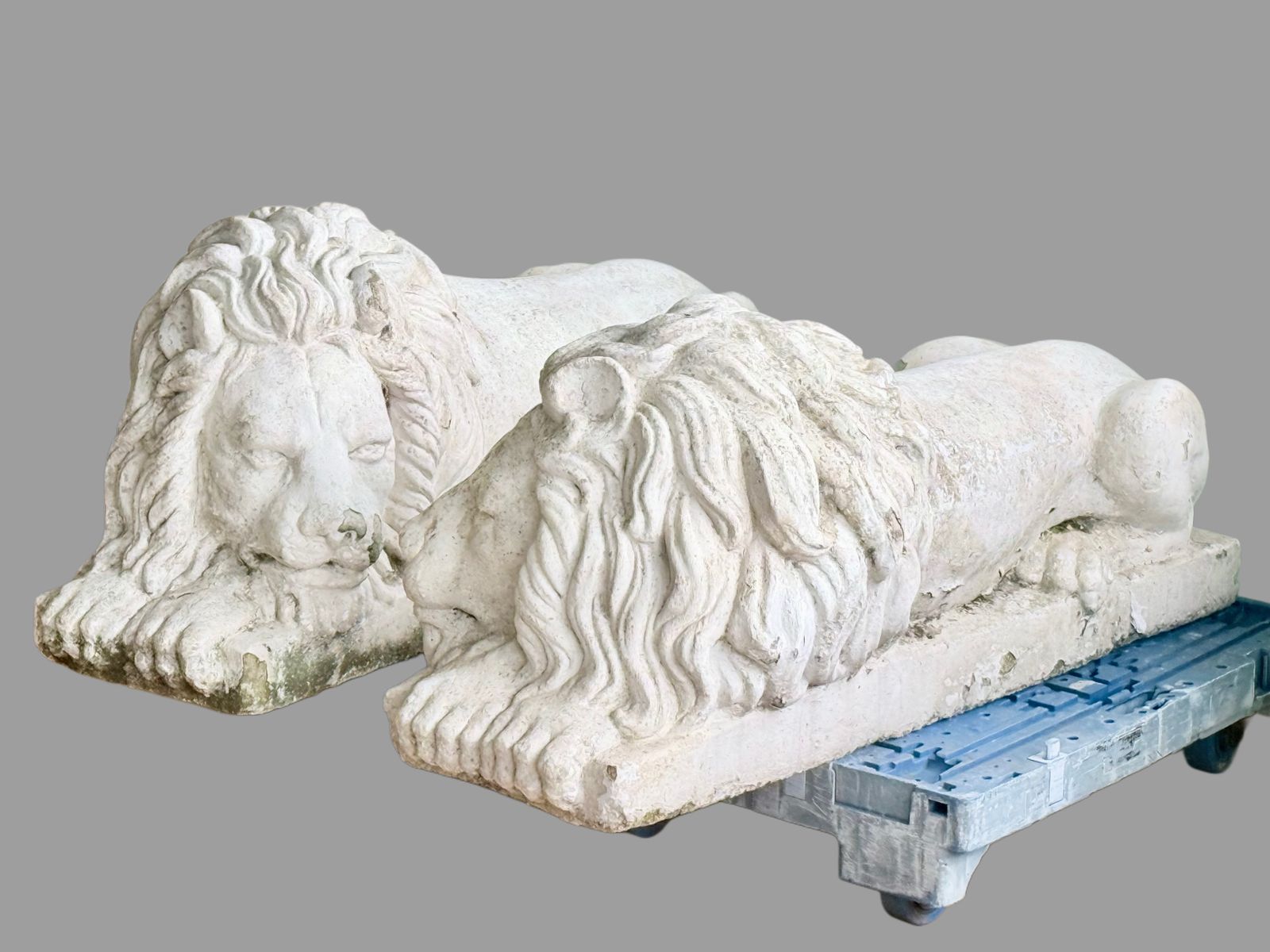 photo buy Extra Large Pair Painted Cast Stone Lions After Antonio Canova (1757 1822)